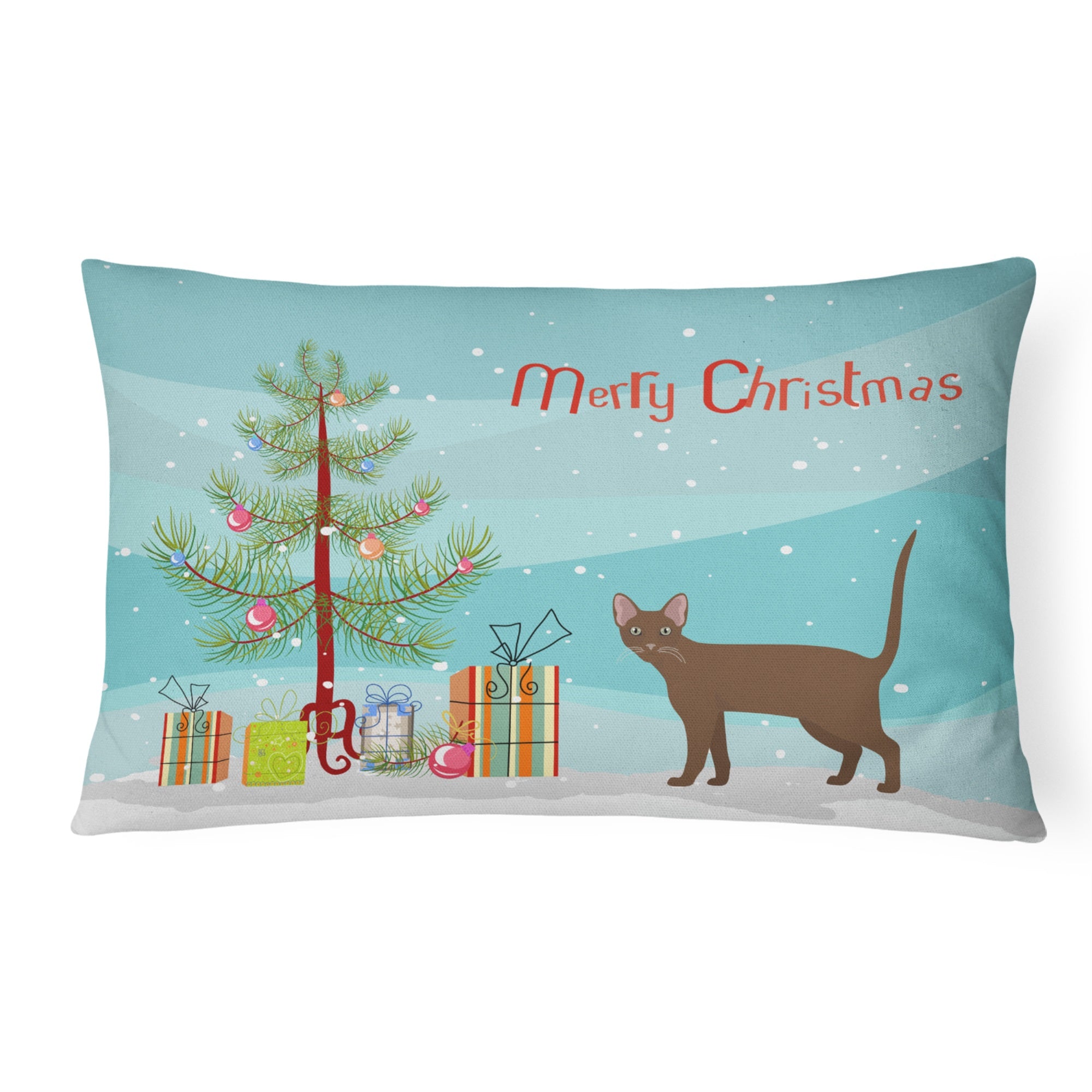 Havana Brown Cat Merry Christmas Canvas Fabric Decorative Pillow
