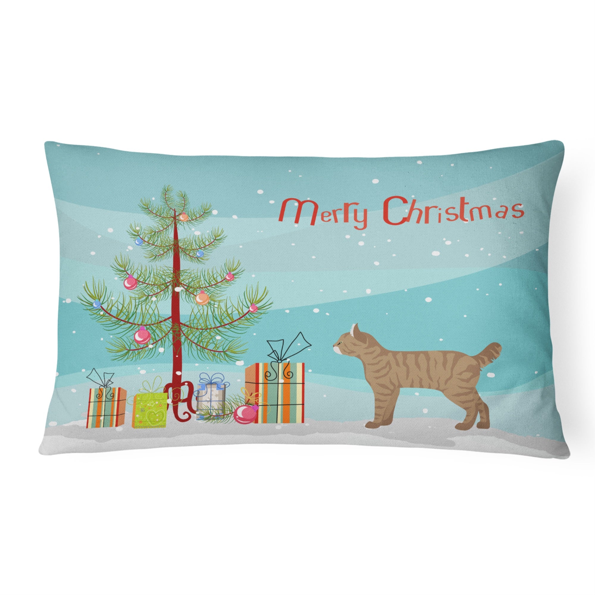 Highlander Lynx #1 Cat Merry Christmas Canvas Fabric Decorative Pillow