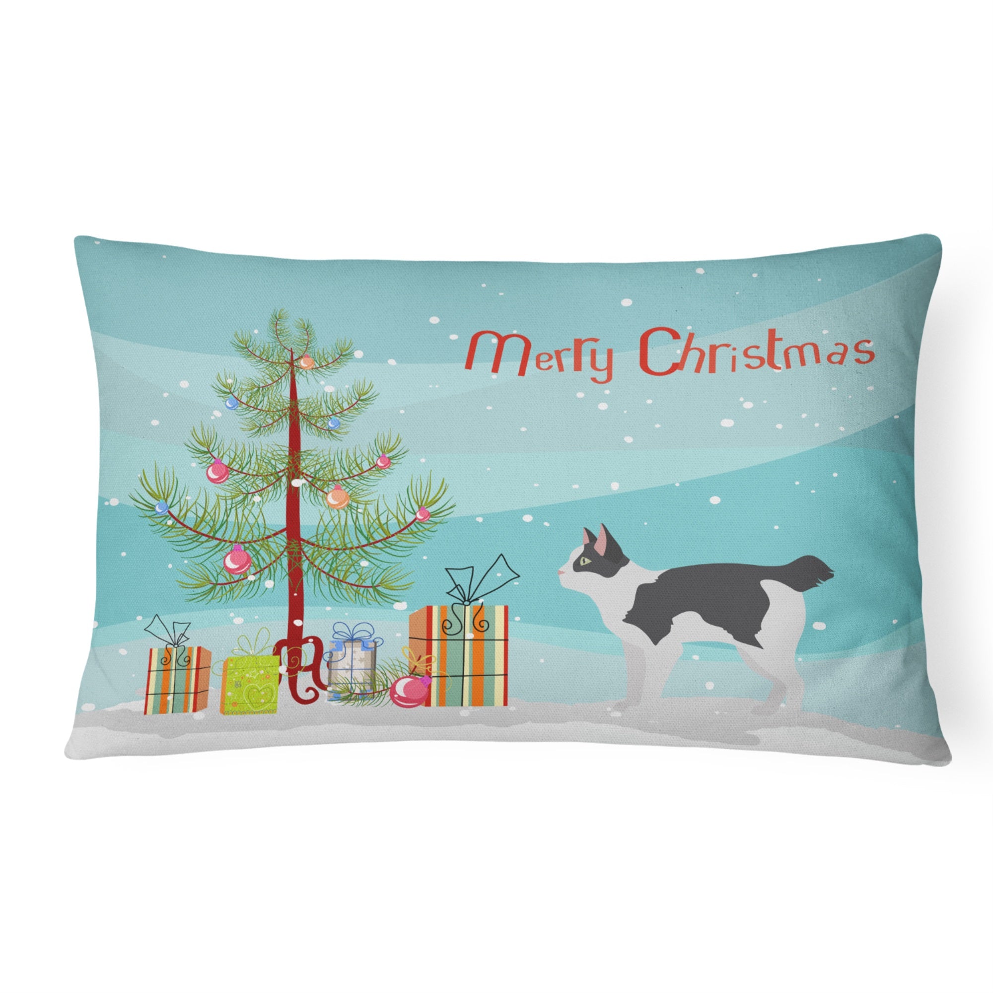 Japanese Bobtail Cat Merry Christmas Canvas Fabric Decorative Pillow