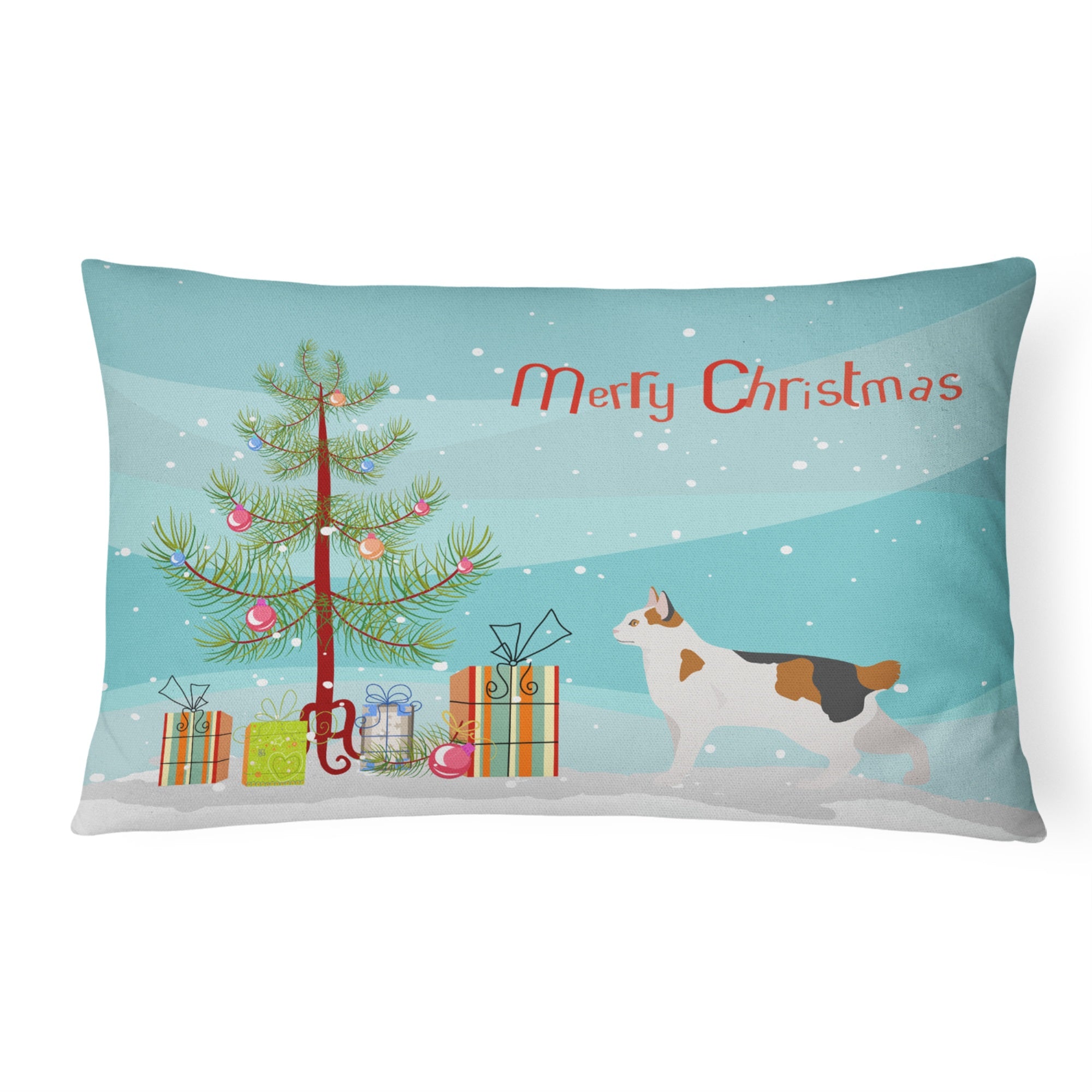 Korean Bobtail Cat Merry Christmas Canvas Fabric Decorative Pillow