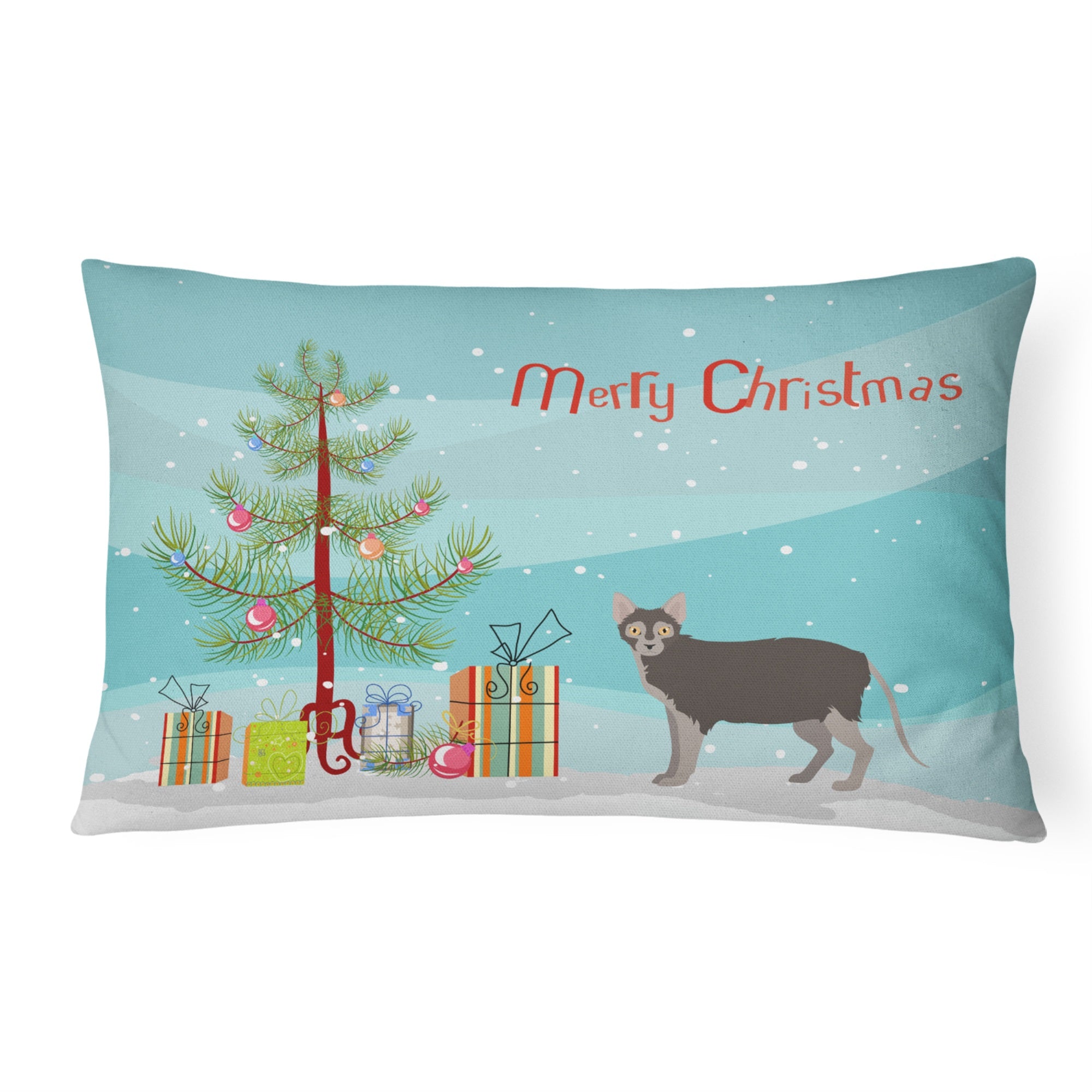 Lykoi #1 Cat Merry Christmas Canvas Fabric Decorative Pillow