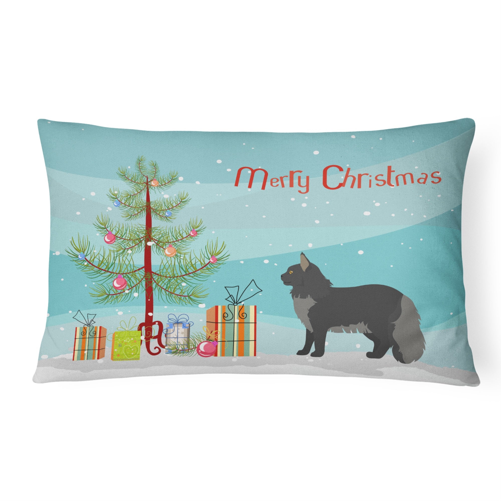 Maine Coon #2 Cat Merry Christmas Canvas Fabric Decorative Pillow