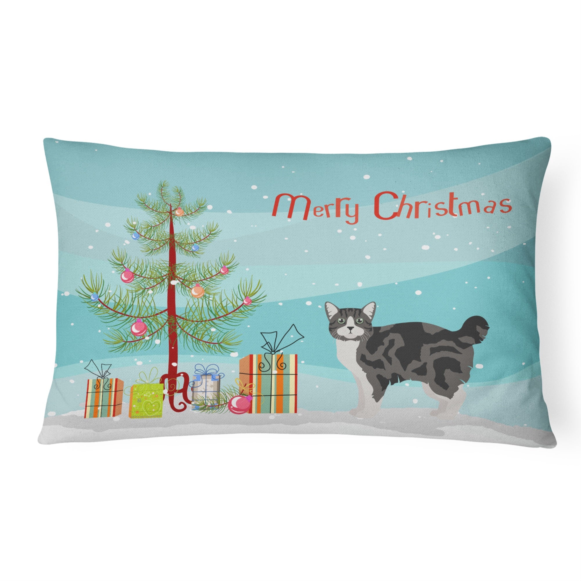 Manx #1 Cat Merry Christmas Canvas Fabric Decorative Pillow