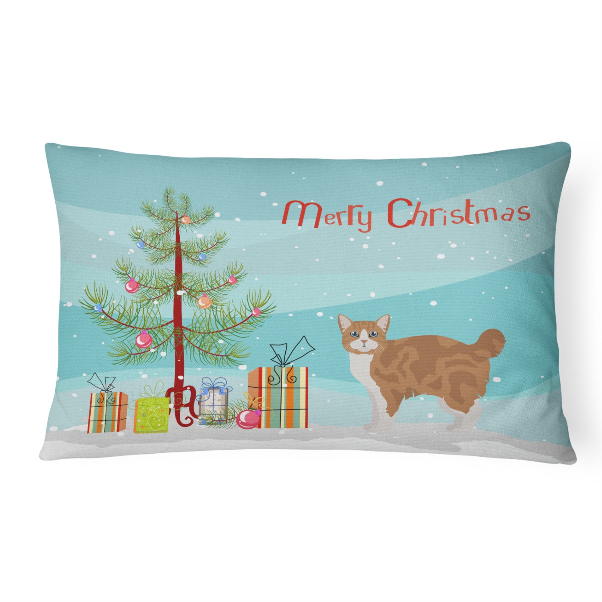 Manx #2 Cat Merry Christmas Canvas Fabric Decorative Pillow