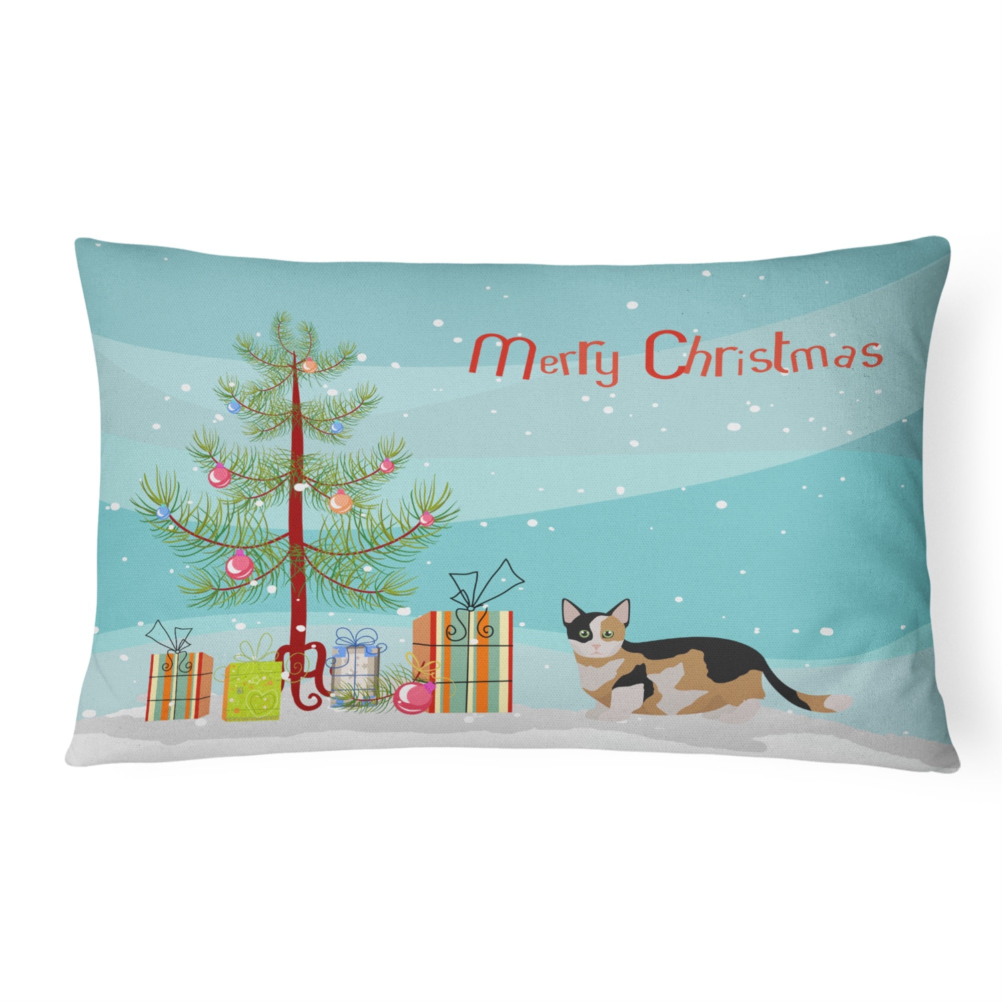 Munchkin Cat Merry Christmas Canvas Fabric Decorative Pillow