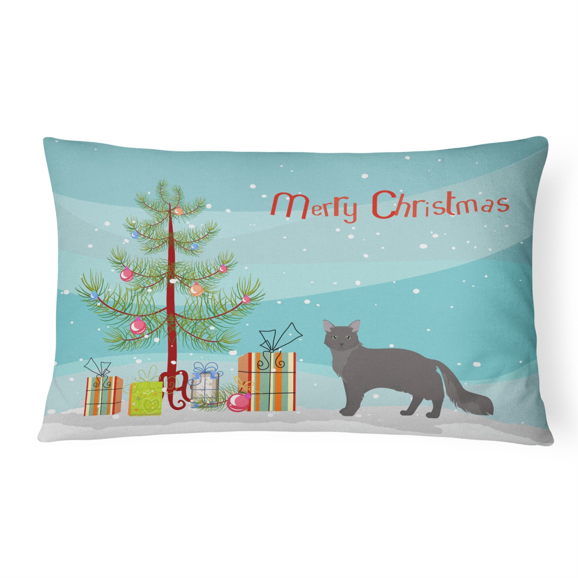 Nebelung #1 Cat Merry Christmas Canvas Fabric Decorative Pillow