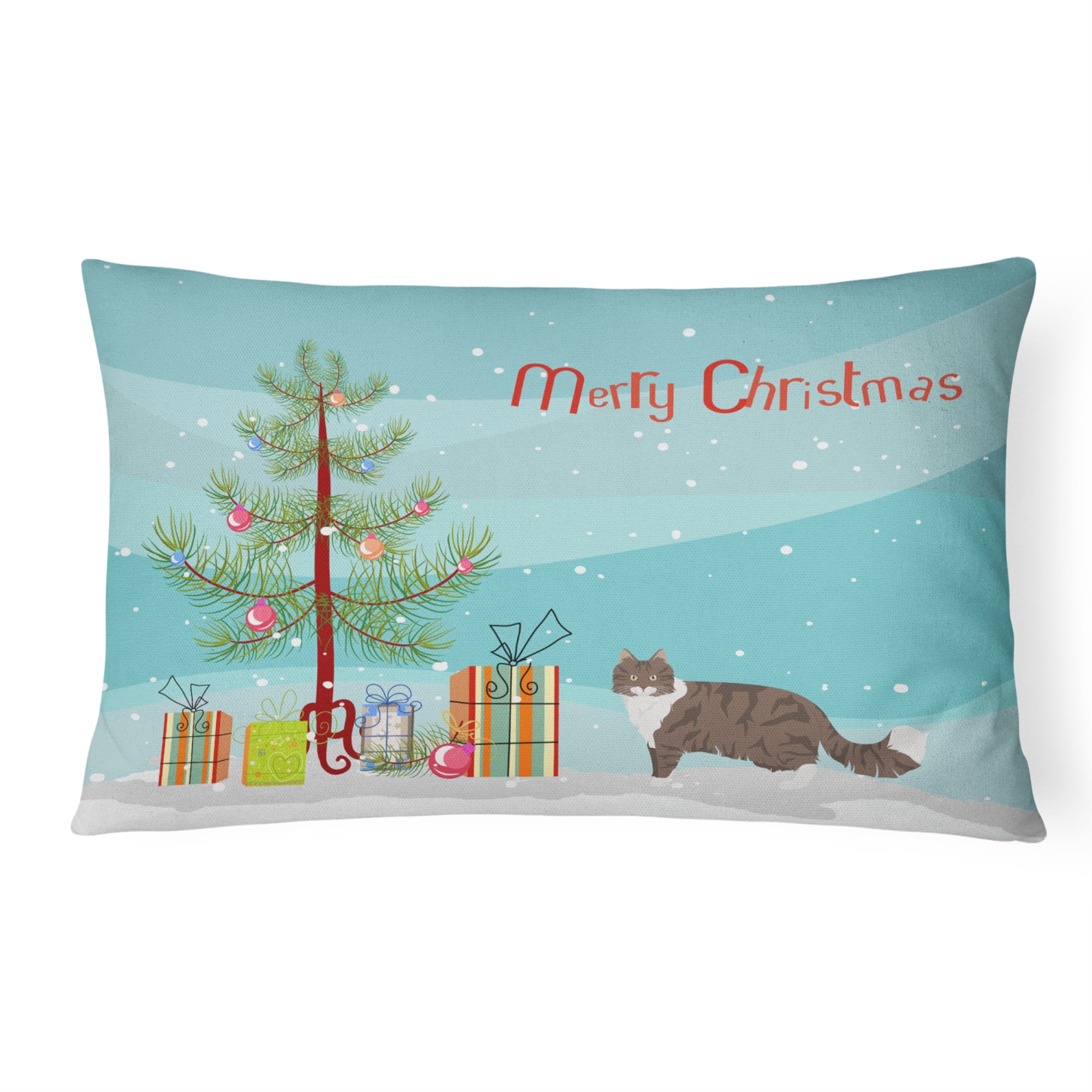 Norwegian Forest Cat Merry Christmas Canvas Fabric Decorative Pillow