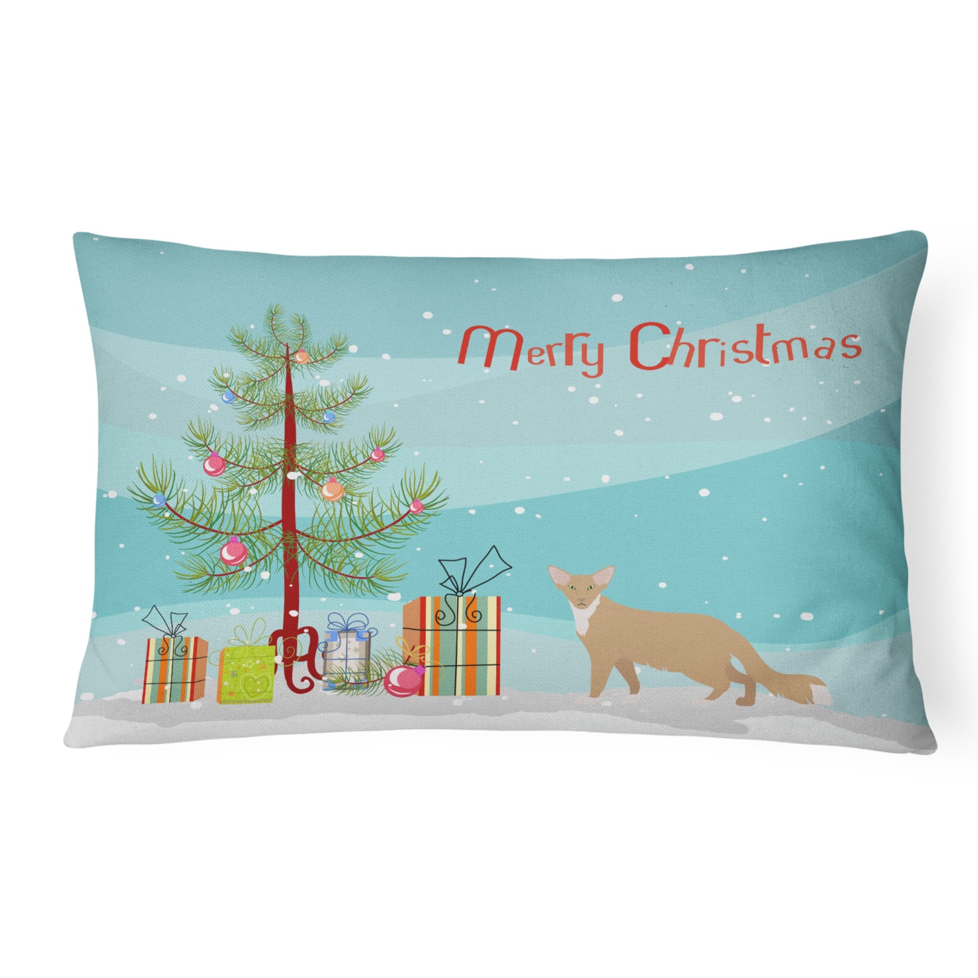 Oriental Longhair #2 Cat Merry Christmas Canvas Fabric Decorative Pillow