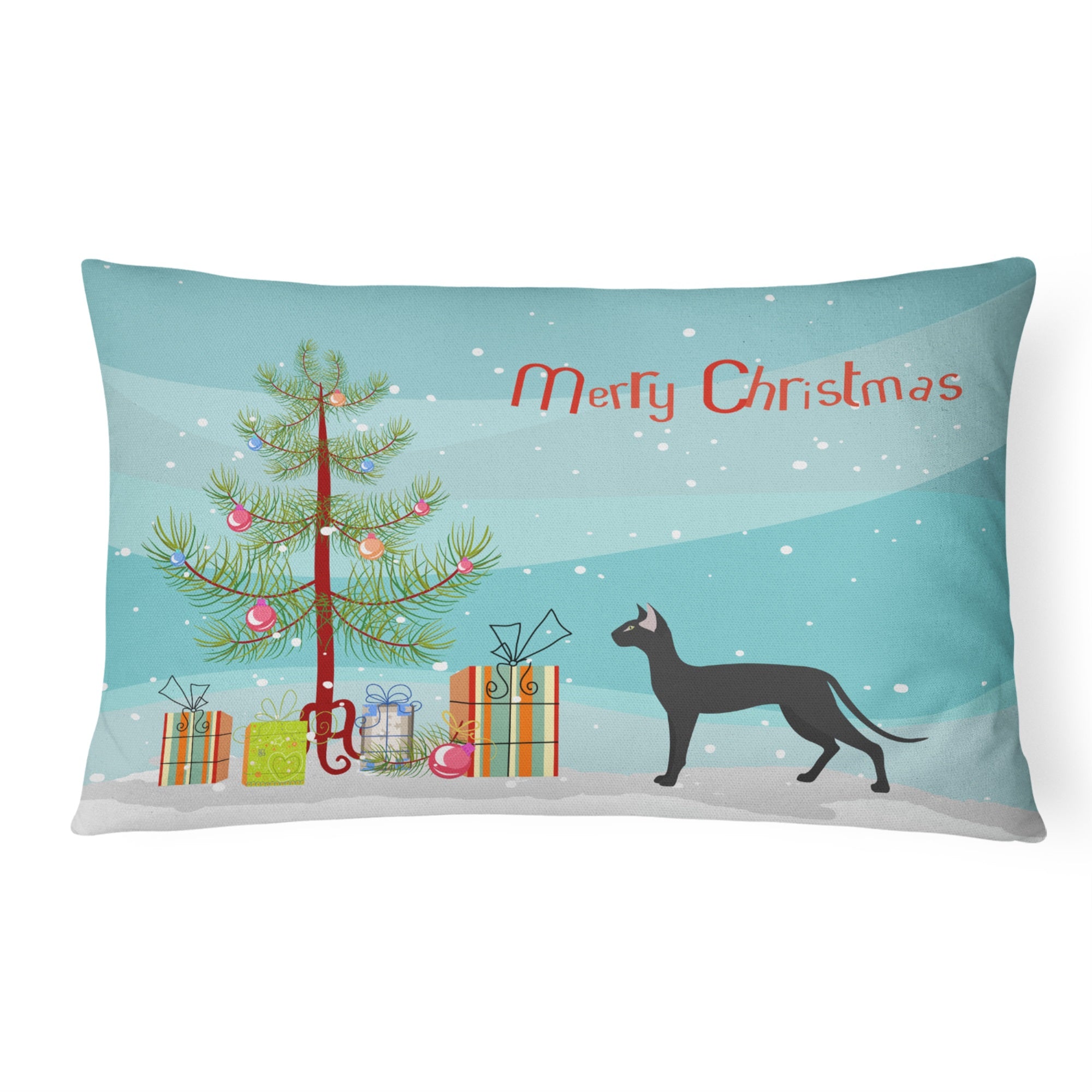 Oriental Shorthair #1 Cat Merry Christmas Canvas Fabric Decorative Pillow