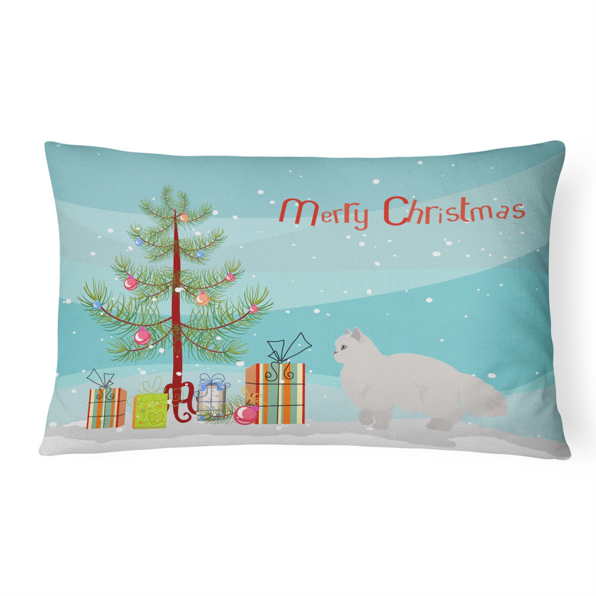 White Persian Traditional Cat Merry Christmas Canvas Fabric Decorative Pillow