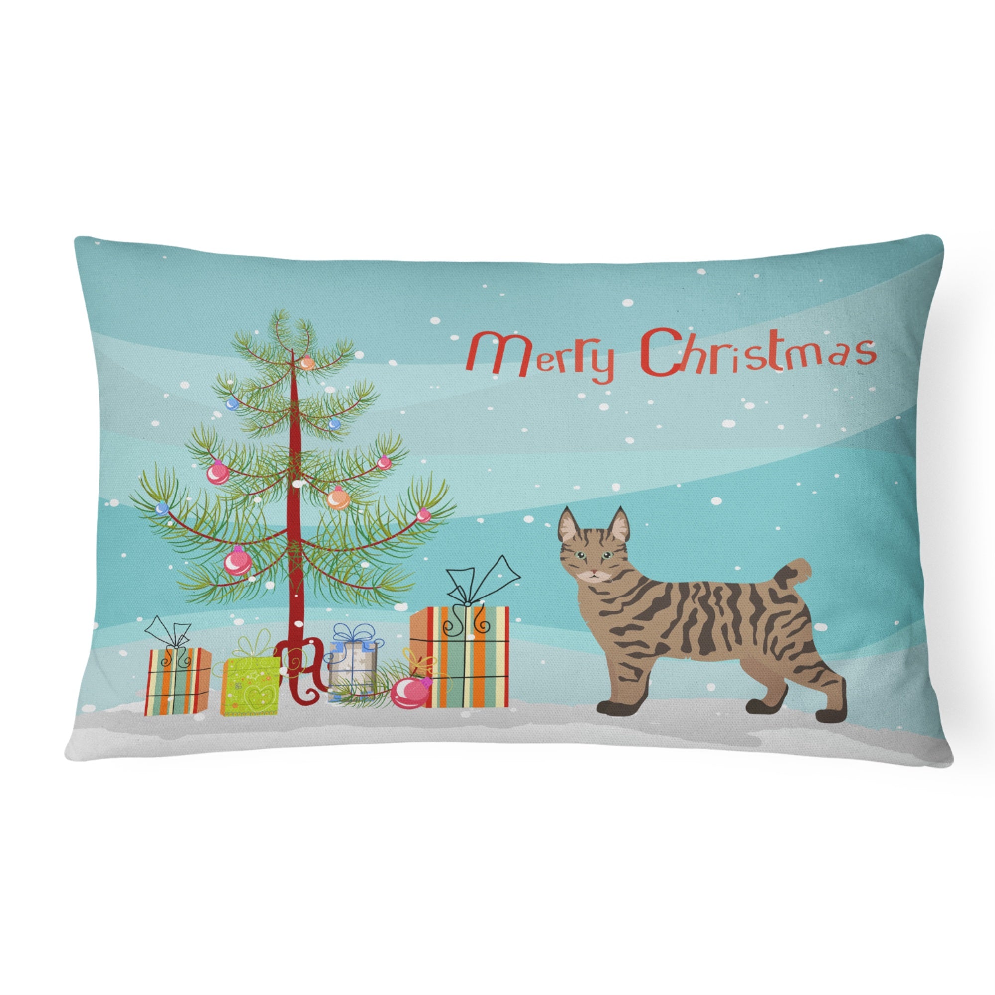 Pixie Bob #1 Cat Merry Christmas Canvas Fabric Decorative Pillow