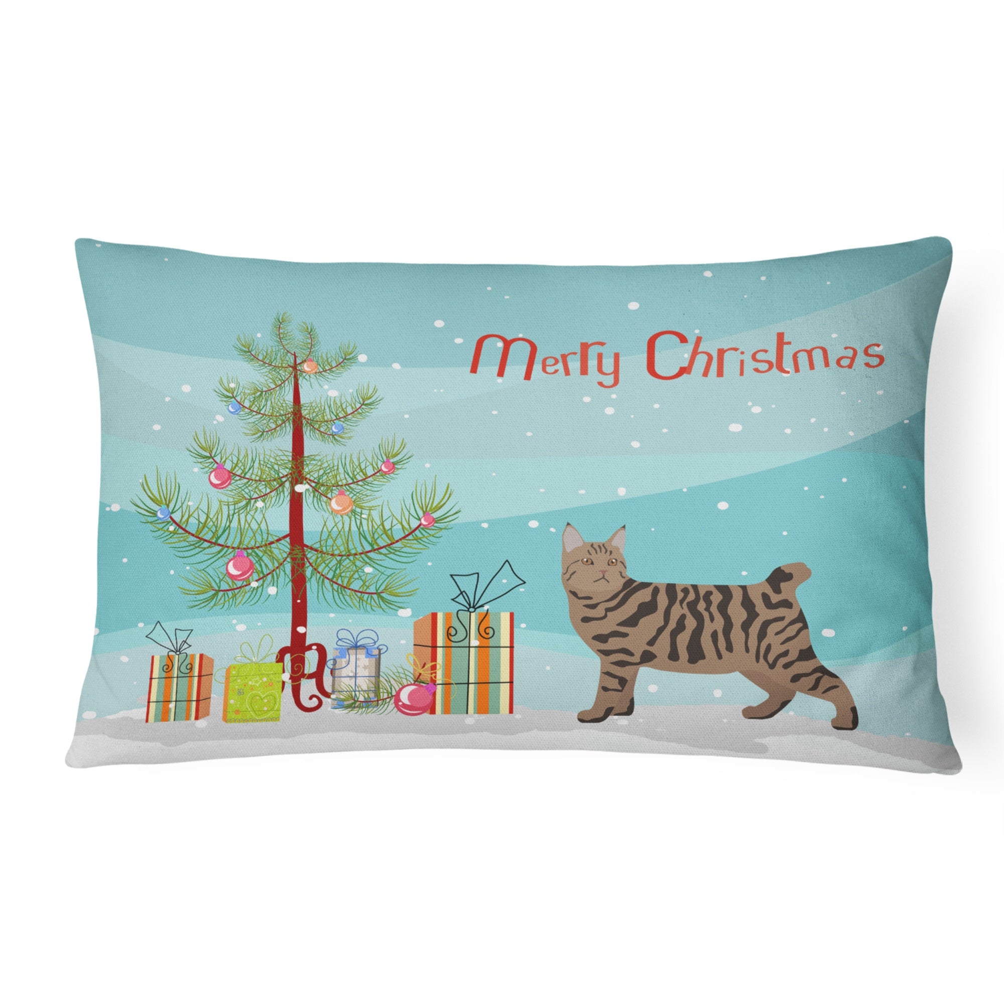 Pixie Bob #3 Cat Merry Christmas Canvas Fabric Decorative Pillow