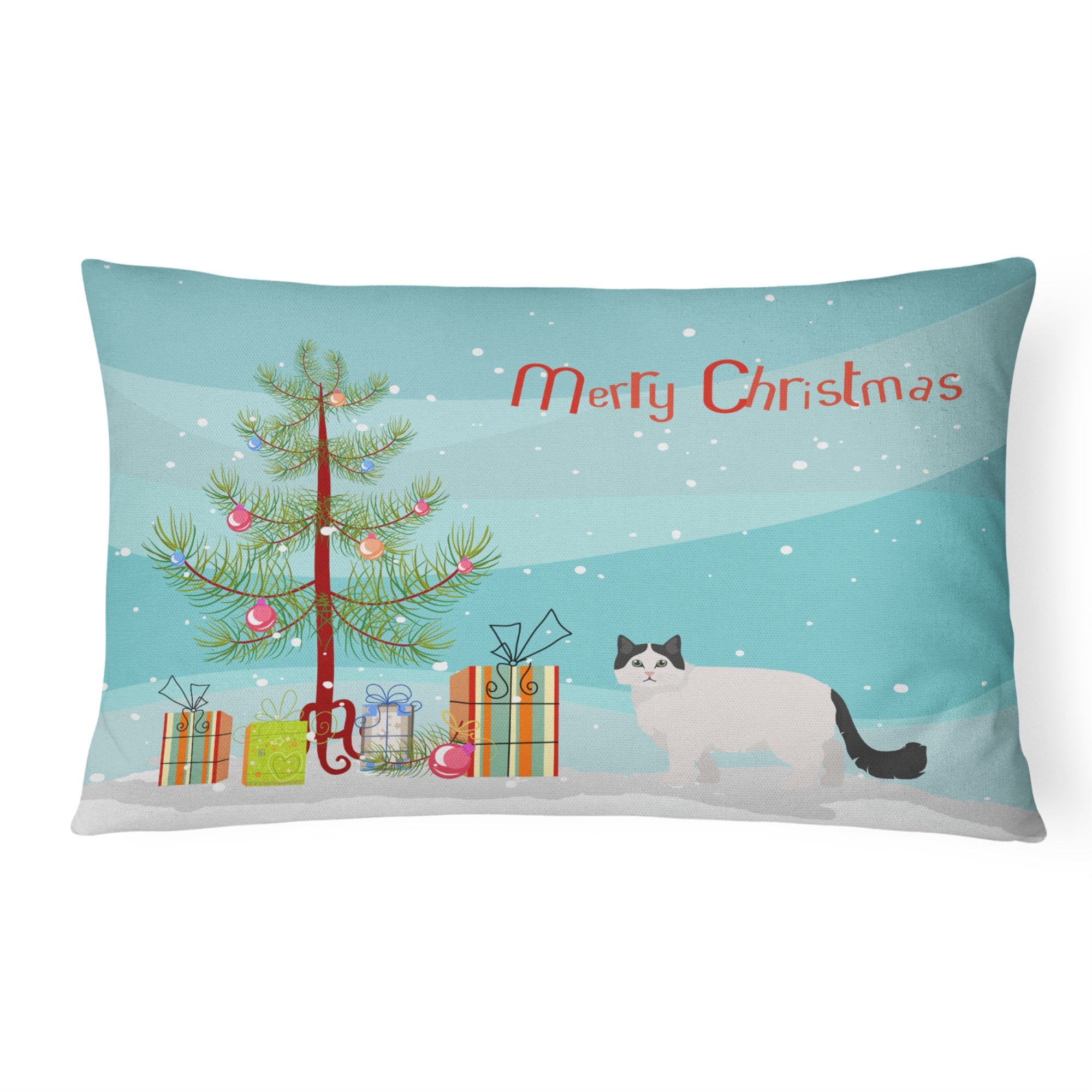 Ragamuffin #1 Cat Merry Christmas Canvas Fabric Decorative Pillow