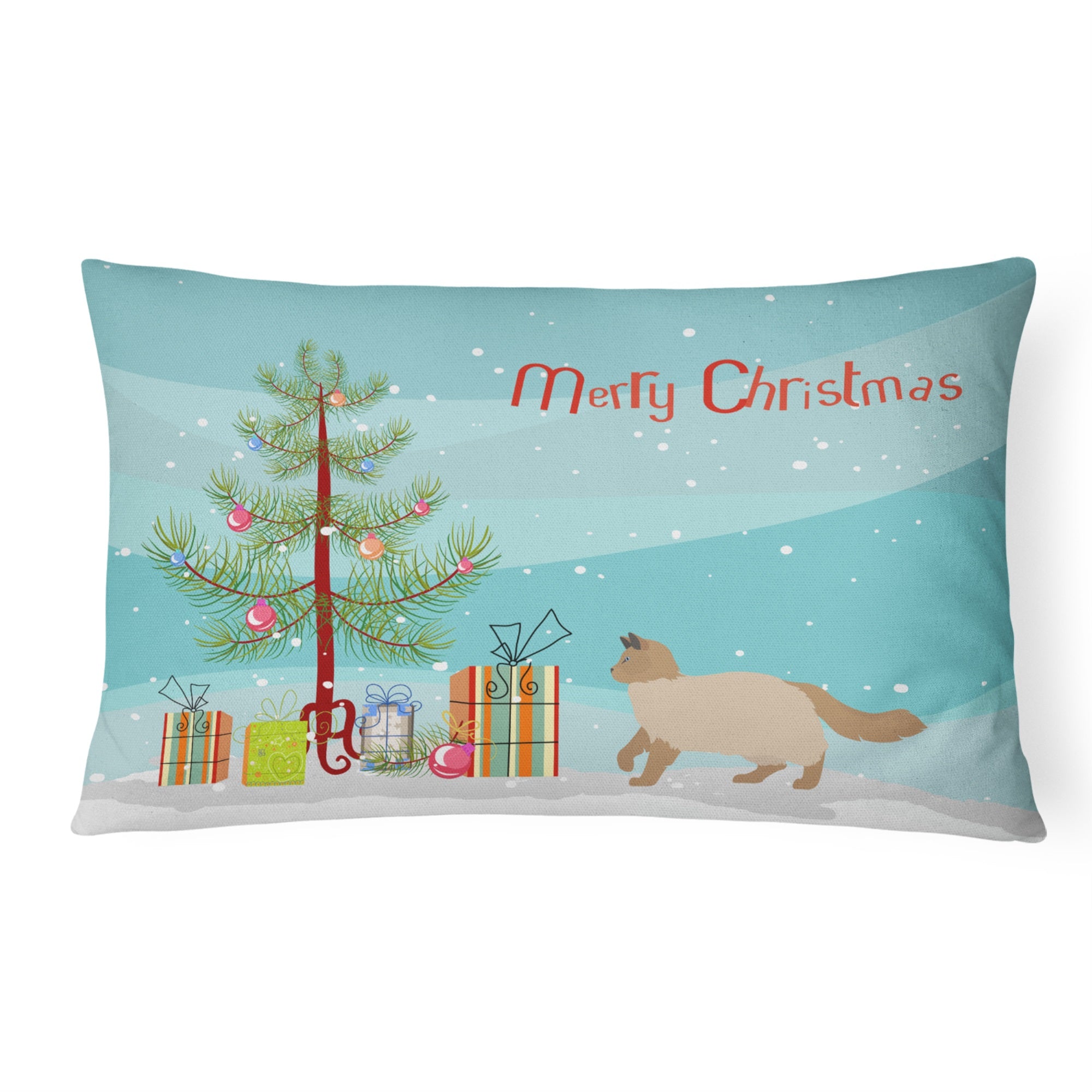 Ragdoll #2 Cat Merry Christmas Canvas Fabric Decorative Pillow