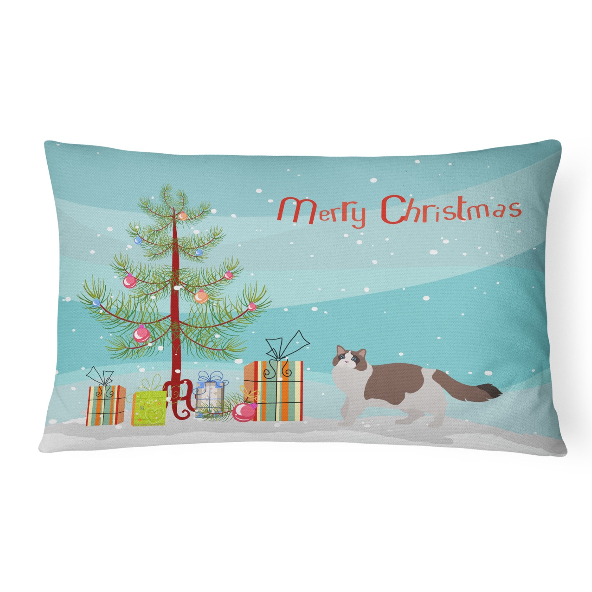 Ragdoll #3 Cat Merry Christmas Canvas Fabric Decorative Pillow