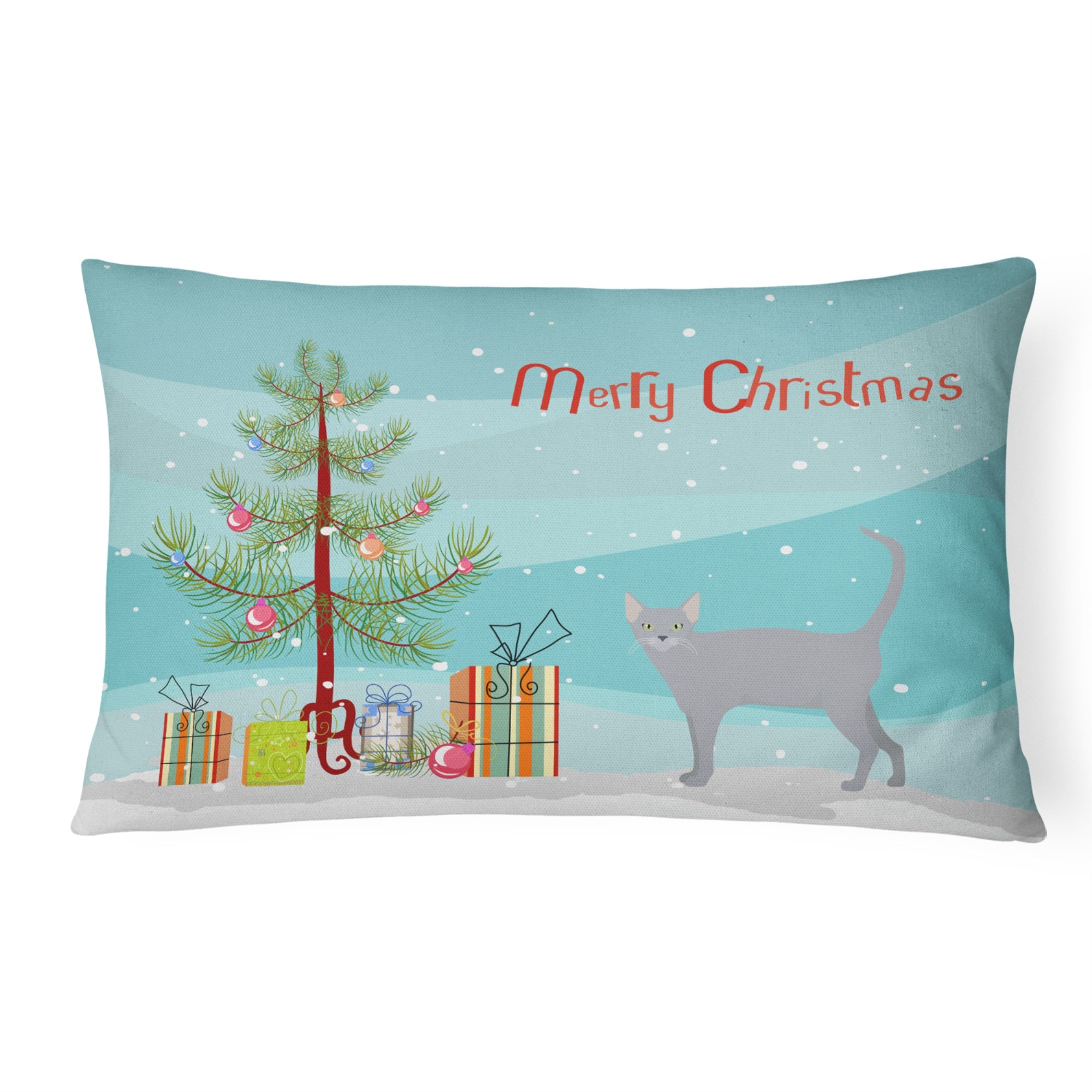 Russian Blue #1 Cat Merry Christmas Canvas Fabric Decorative Pillow