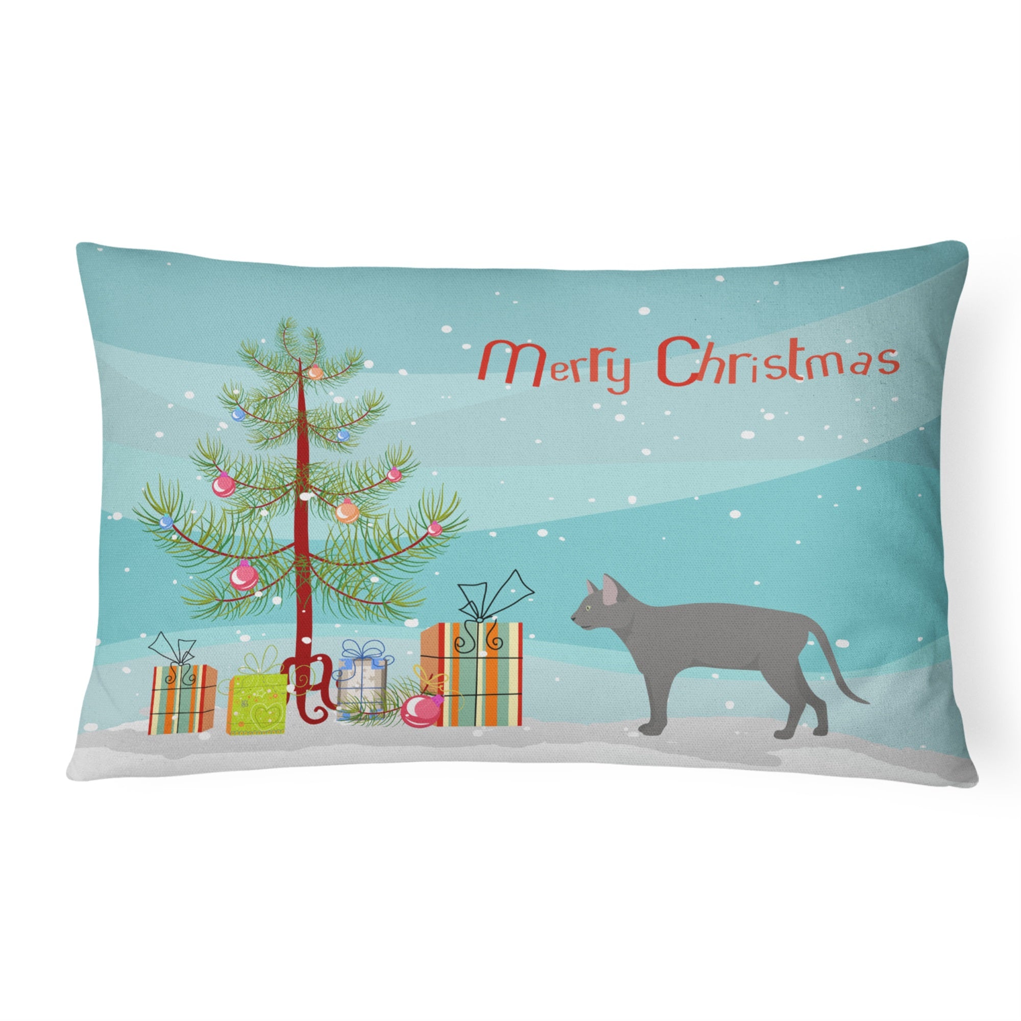 Russian Blue #2 Cat Merry Christmas Canvas Fabric Decorative Pillow