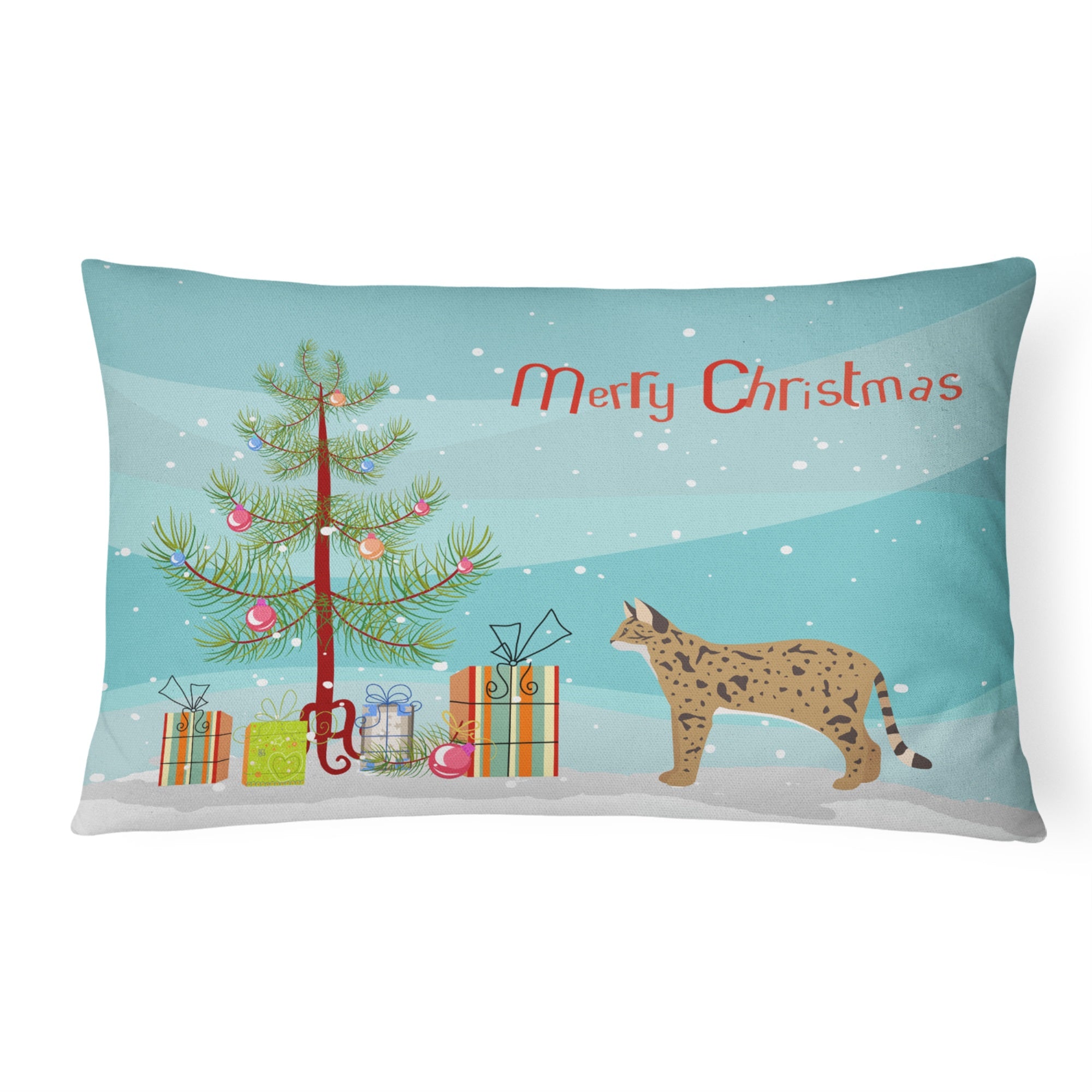 Savannah #2 Cat Merry Christmas Canvas Fabric Decorative Pillow