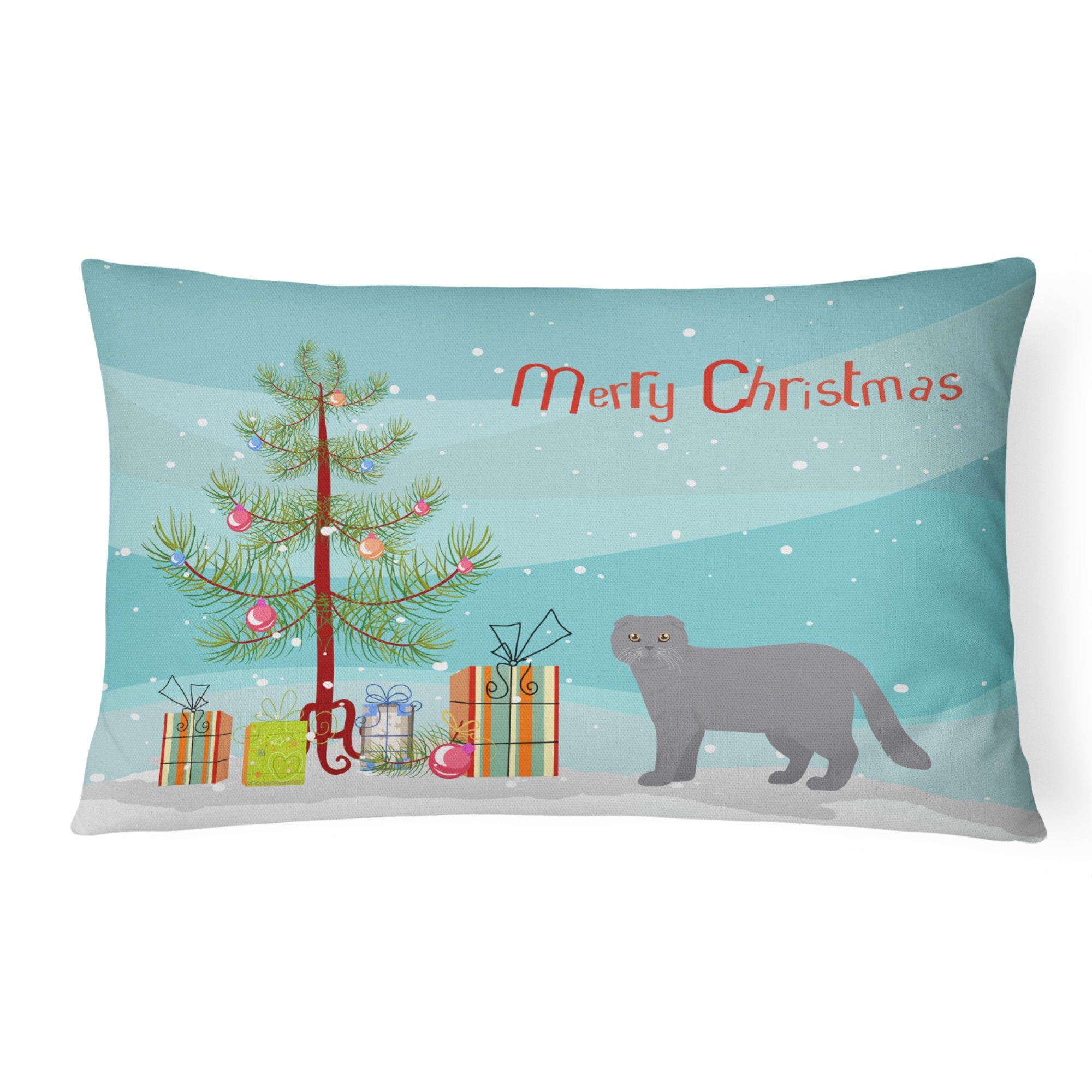 Scottish Fold #1 Cat Merry Christmas Canvas Fabric Decorative Pillow