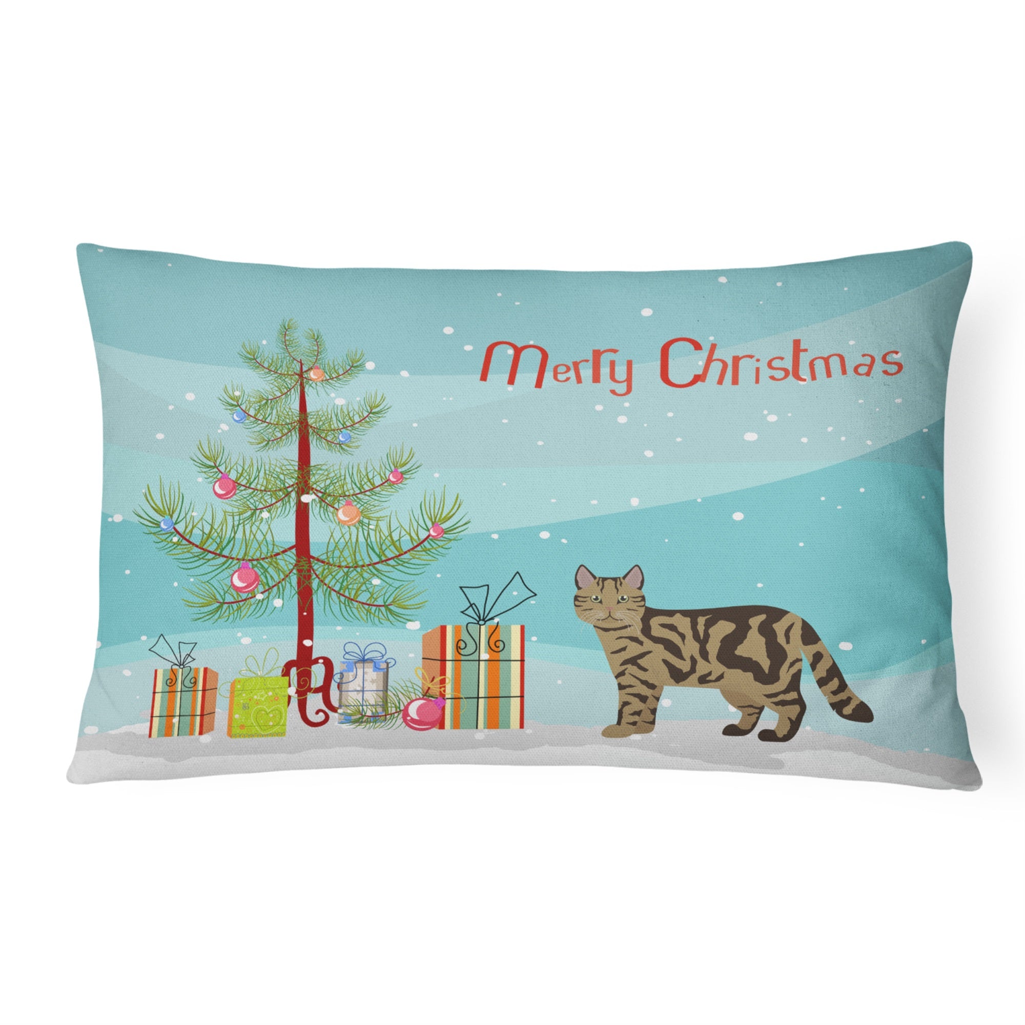 Scottish Straight #2 Cat Merry Christmas Canvas Fabric Decorative Pillow