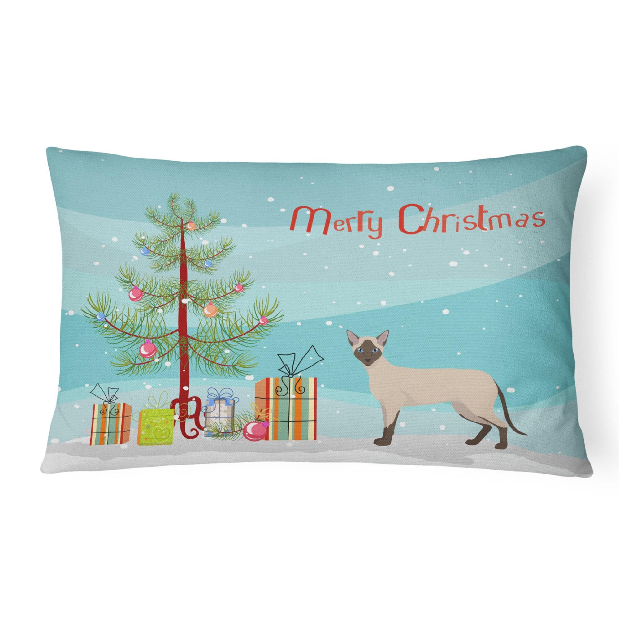 Siamese Modern #2 Cat Merry Christmas Canvas Fabric Decorative Pillow