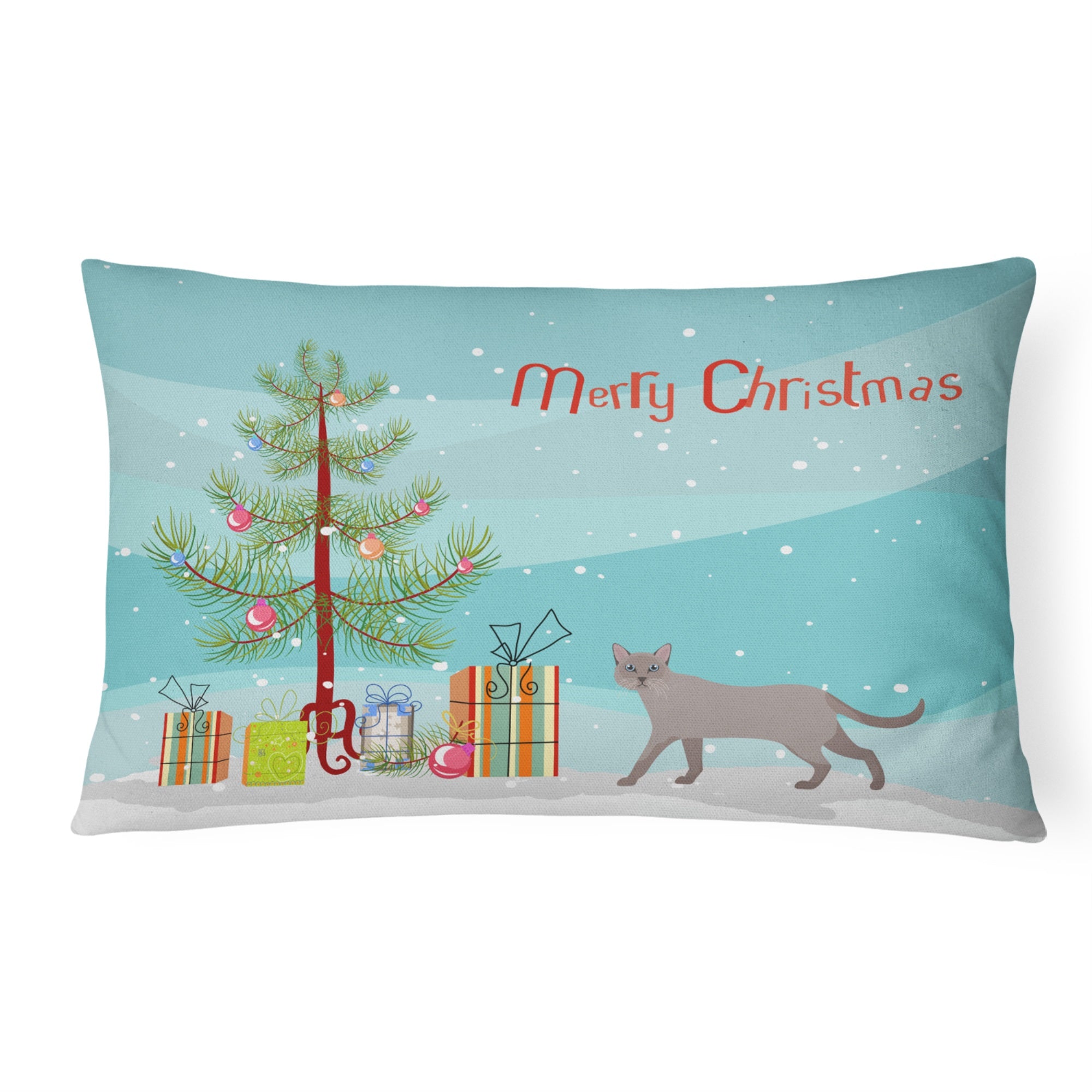 Siamese Traditional #1 Cat Merry Christmas Canvas Fabric Decorative Pillow