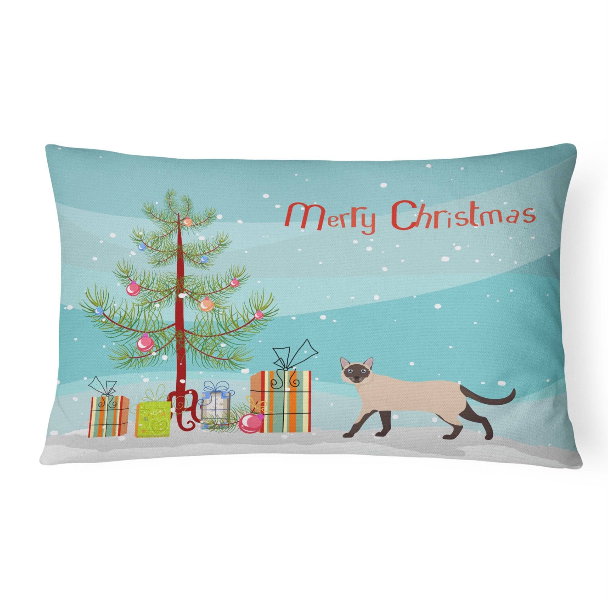 Siamese Traditional #2 Cat Merry Christmas Canvas Fabric Decorative Pillow