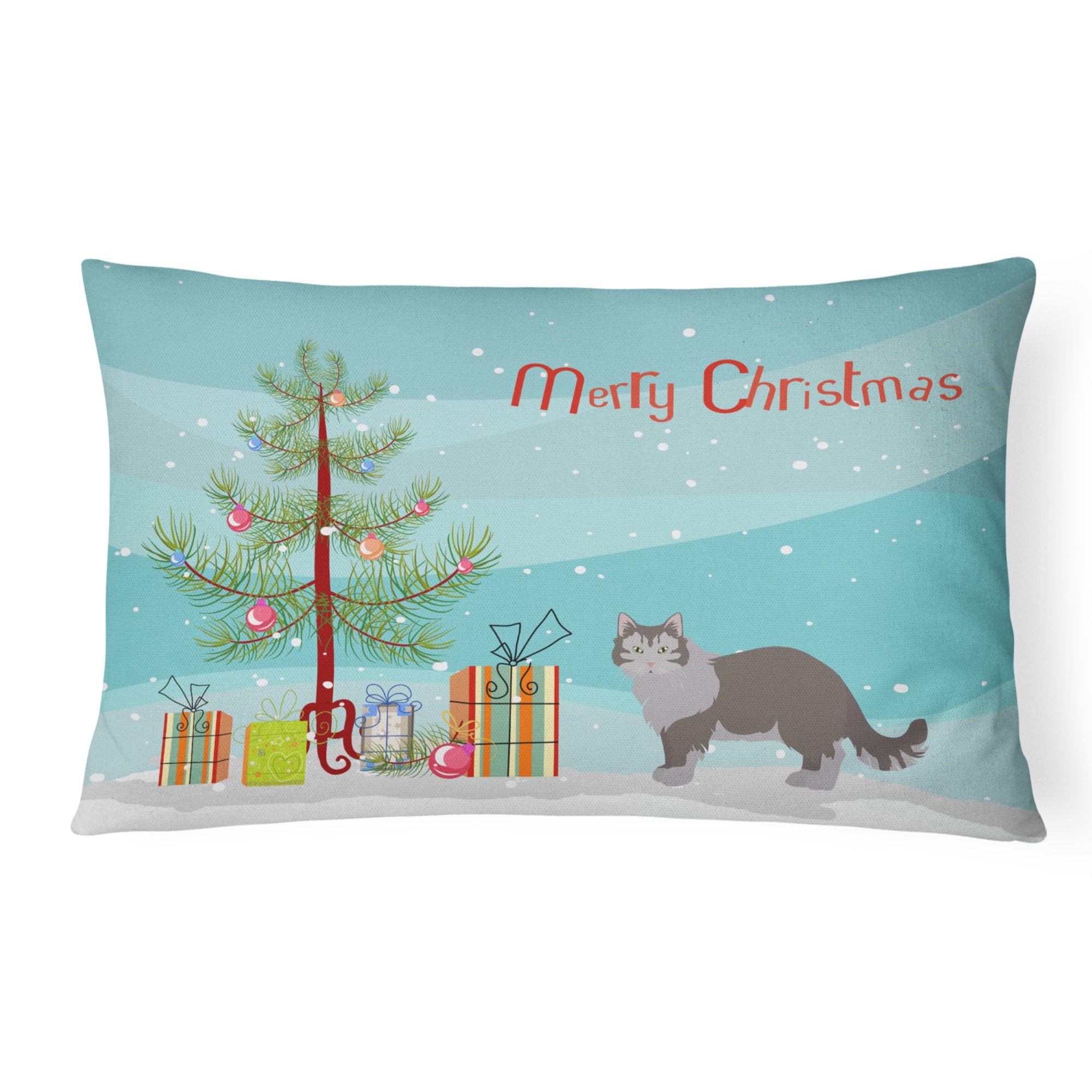 Siberian Forest #1 Cat Merry Christmas Canvas Fabric Decorative Pillow