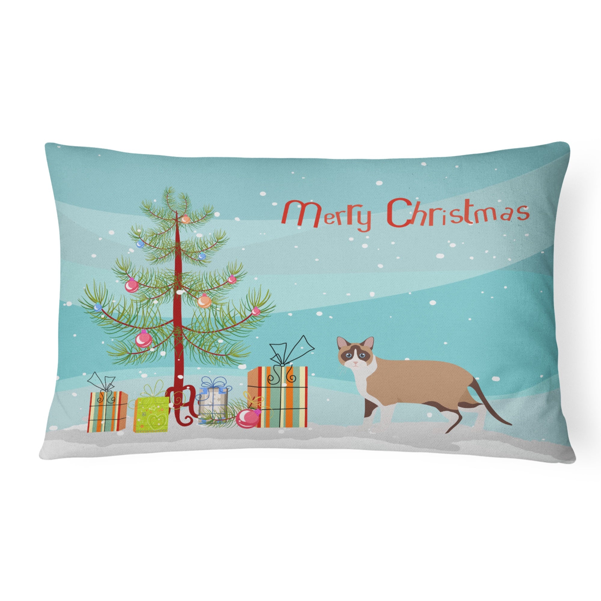 Snowshoe Cat Merry Christmas Canvas Fabric Decorative Pillow