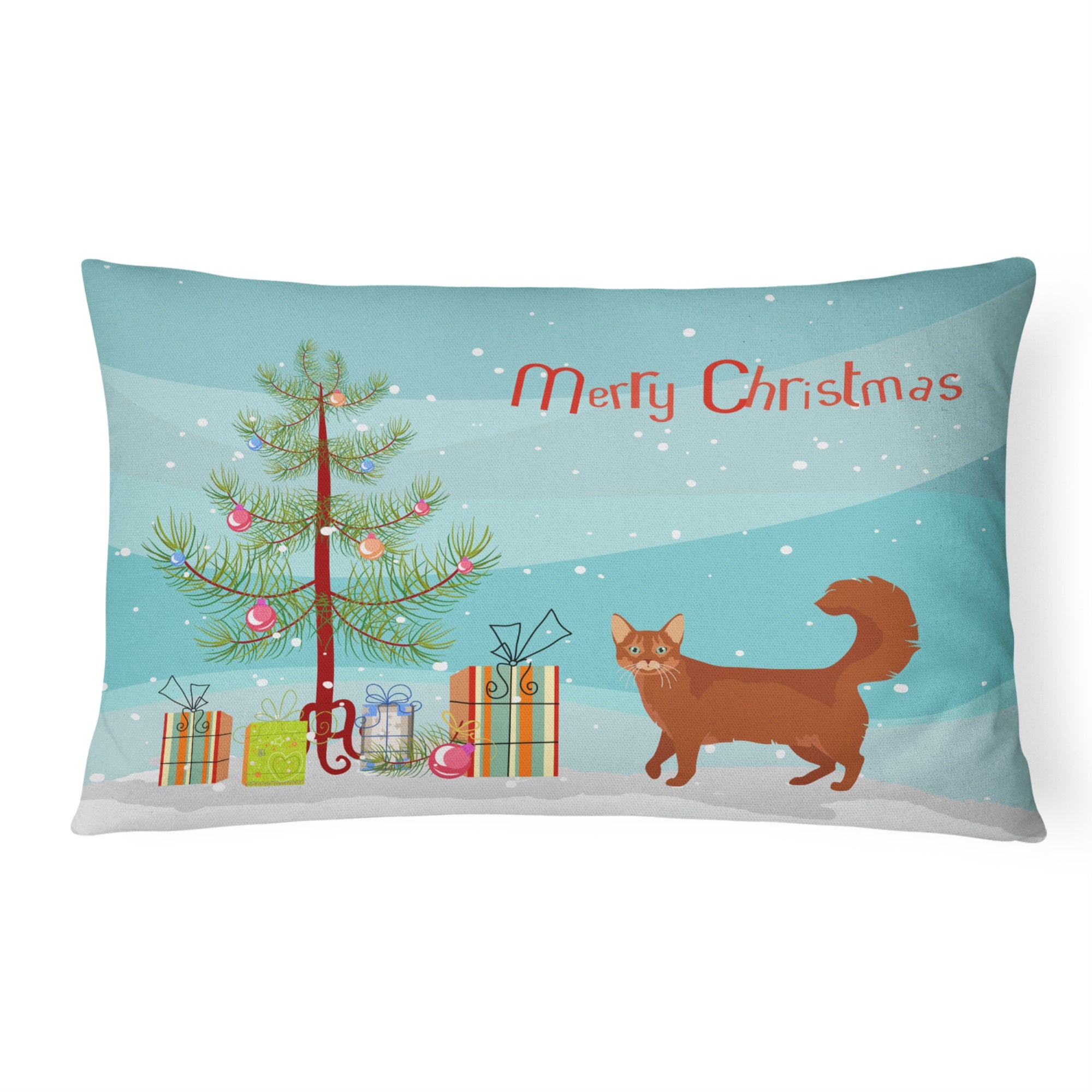 Somali Cat Merry Christmas Canvas Fabric Decorative Pillow