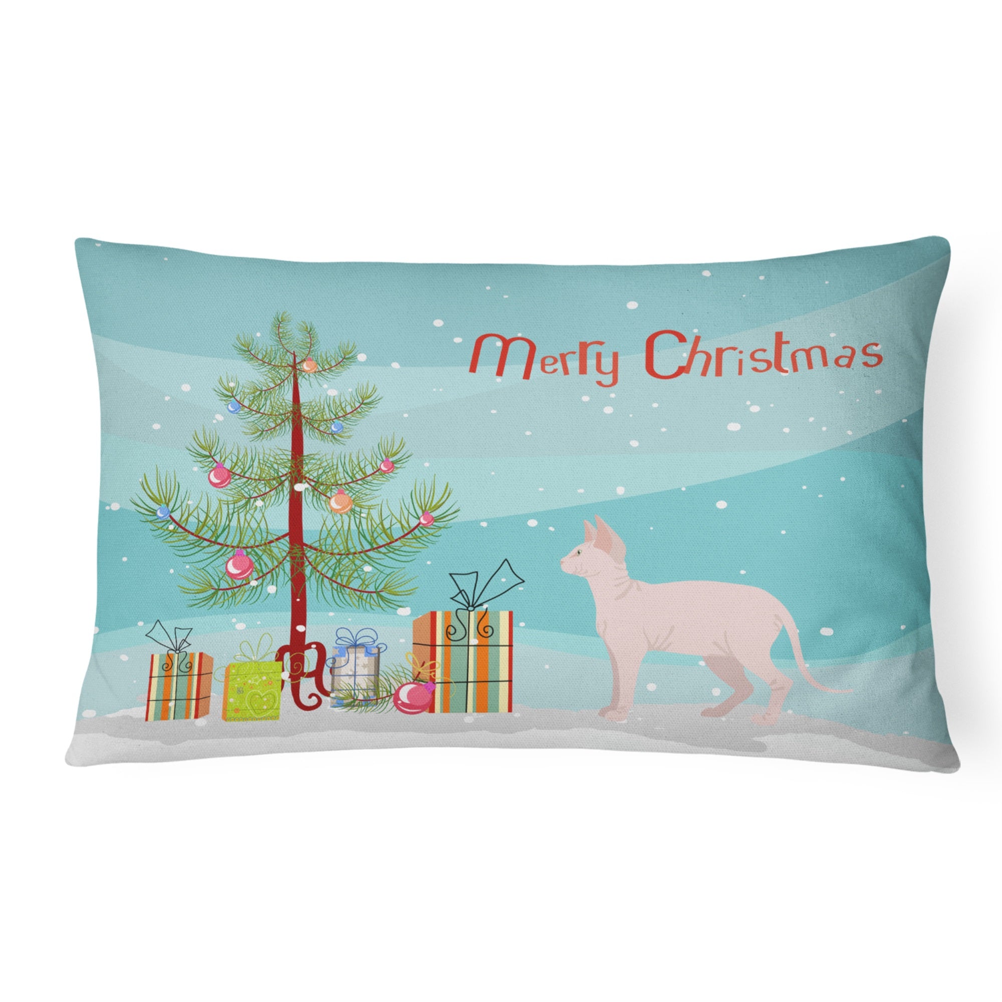 Sphynx Cat Merry Christmas Canvas Fabric Decorative Pillow