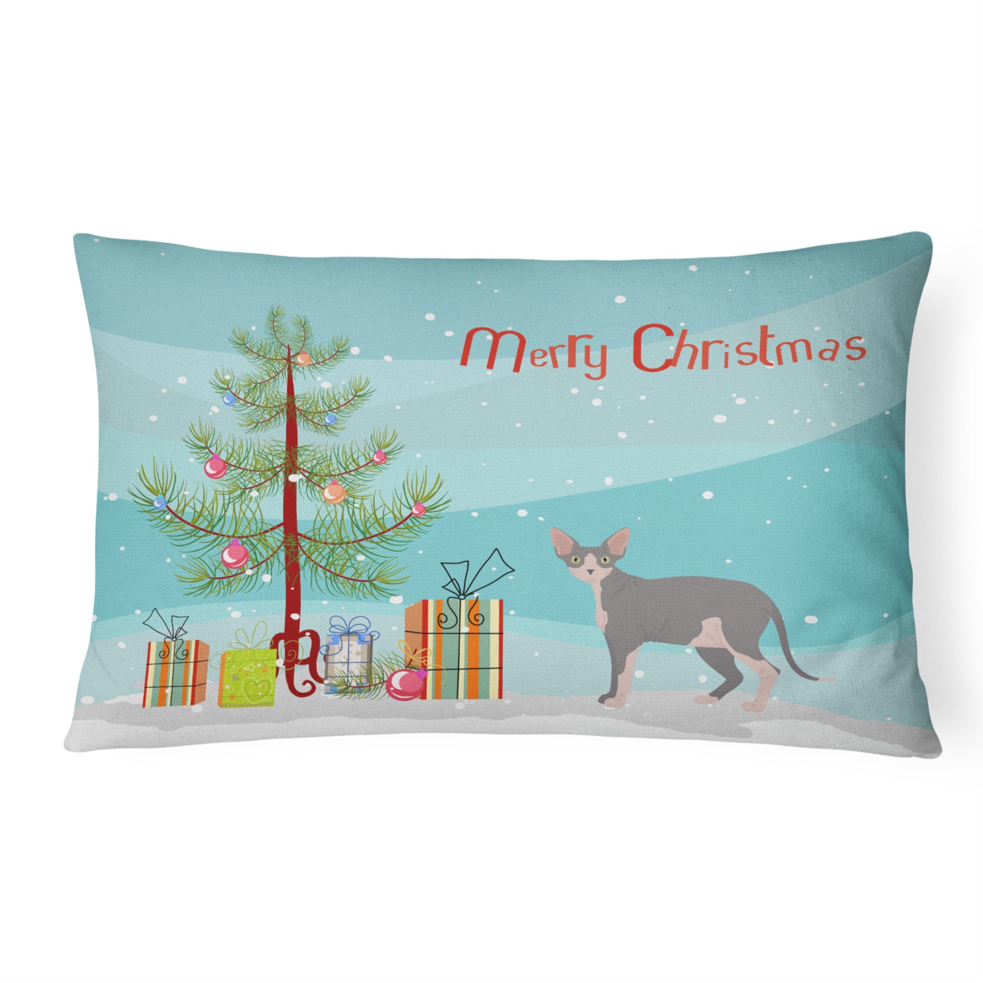 Sphynx #2 Cat Merry Christmas Canvas Fabric Decorative Pillow