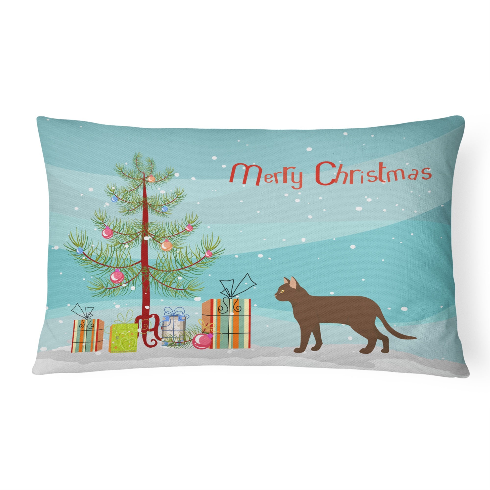 Suphalak Cat Merry Christmas Canvas Fabric Decorative Pillow