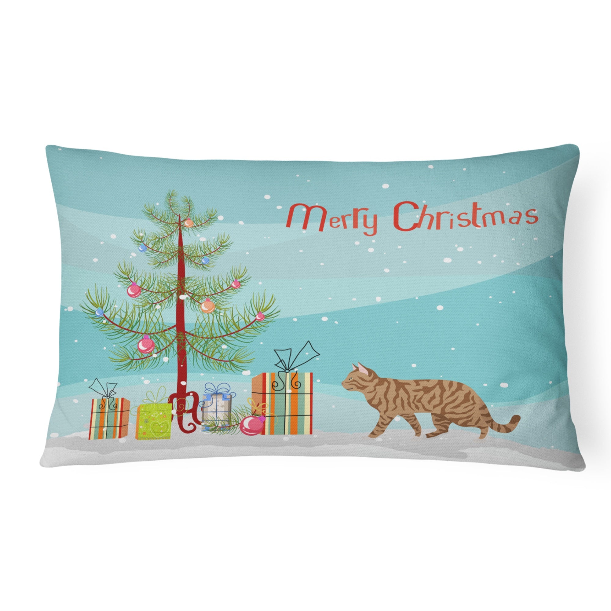 Toyger Cat Merry Christmas Canvas Fabric Decorative Pillow