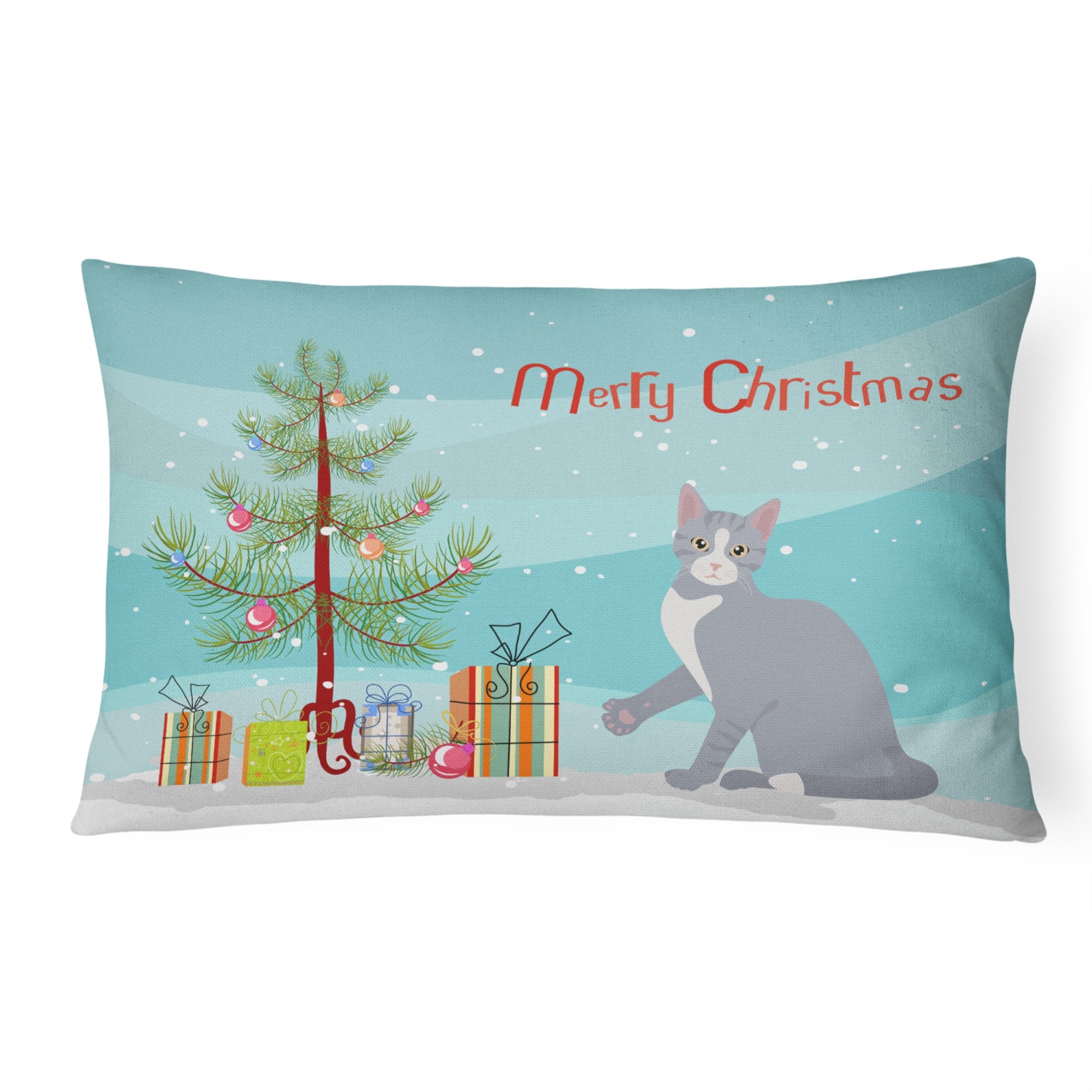 American Polydactyl #2 Cat Merry Christmas Canvas Fabric Decorative Pillow