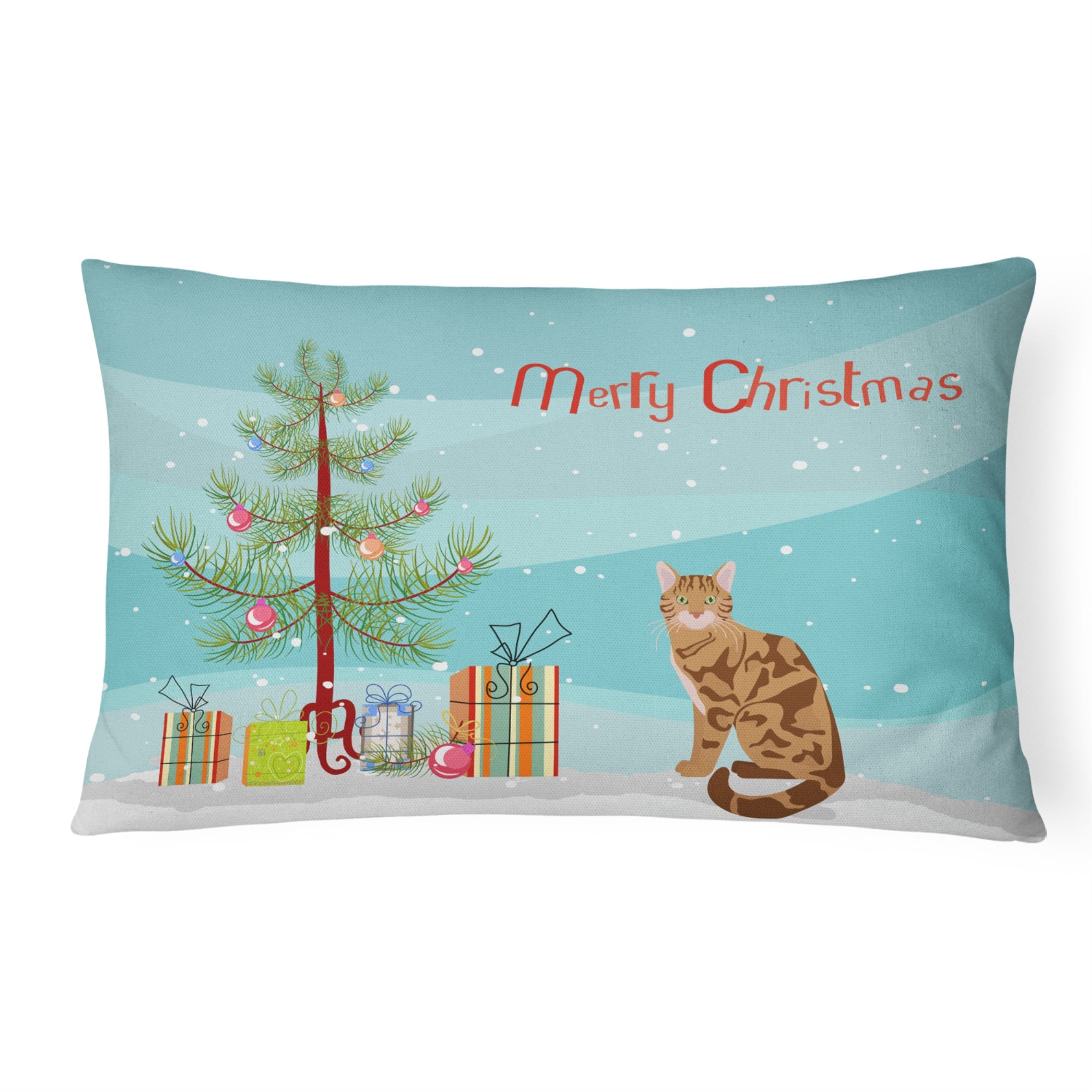 Bengal Cat Merry Christmas Canvas Fabric Decorative Pillow