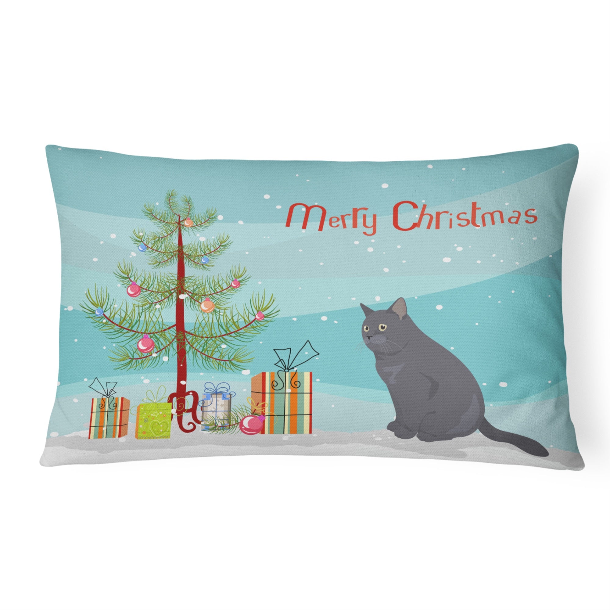 British Shorthair #1 Cat Merry Christmas Canvas Fabric Decorative Pillow