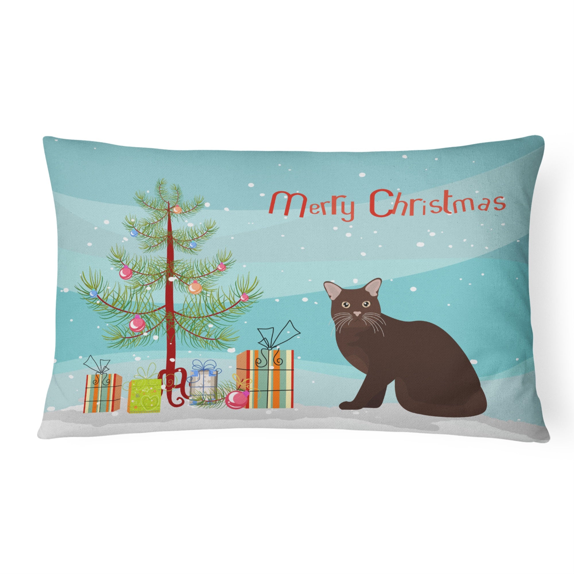 Burmese #2 Cat Merry Christmas Canvas Fabric Decorative Pillow