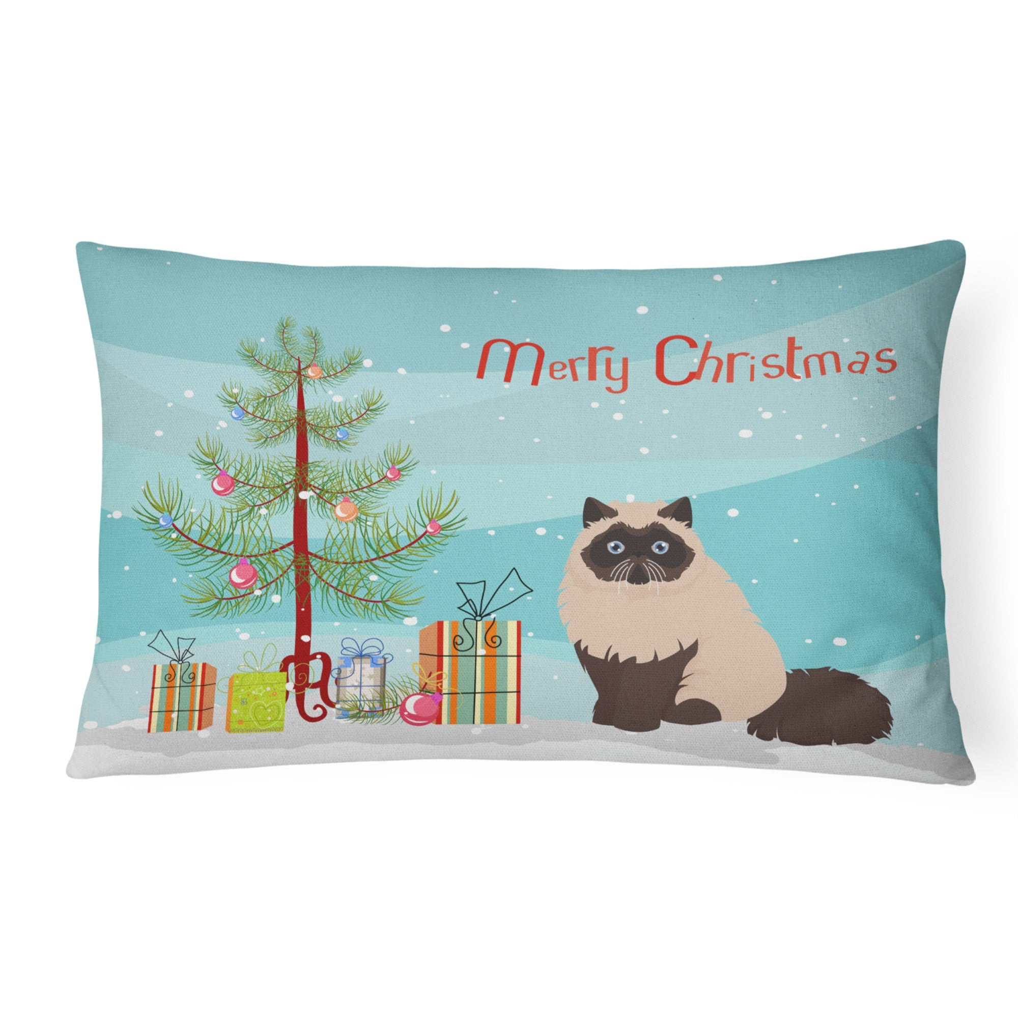 Colorpoint Persian Hymalayan Cat Merry Christmas Canvas Fabric Decorative Pillow