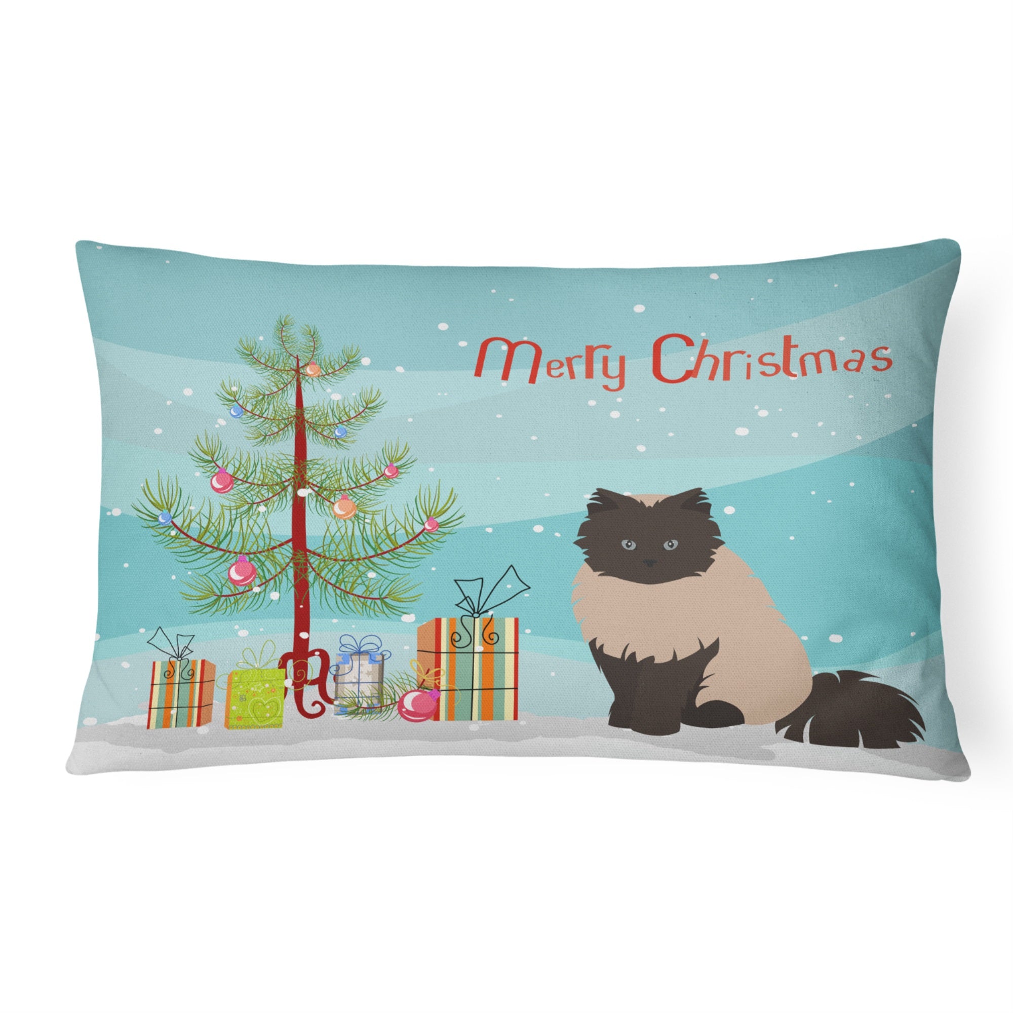 Colorpoint Persian Hymalayan #2 Cat Merry Christmas Canvas Fabric Decorative Pillow
