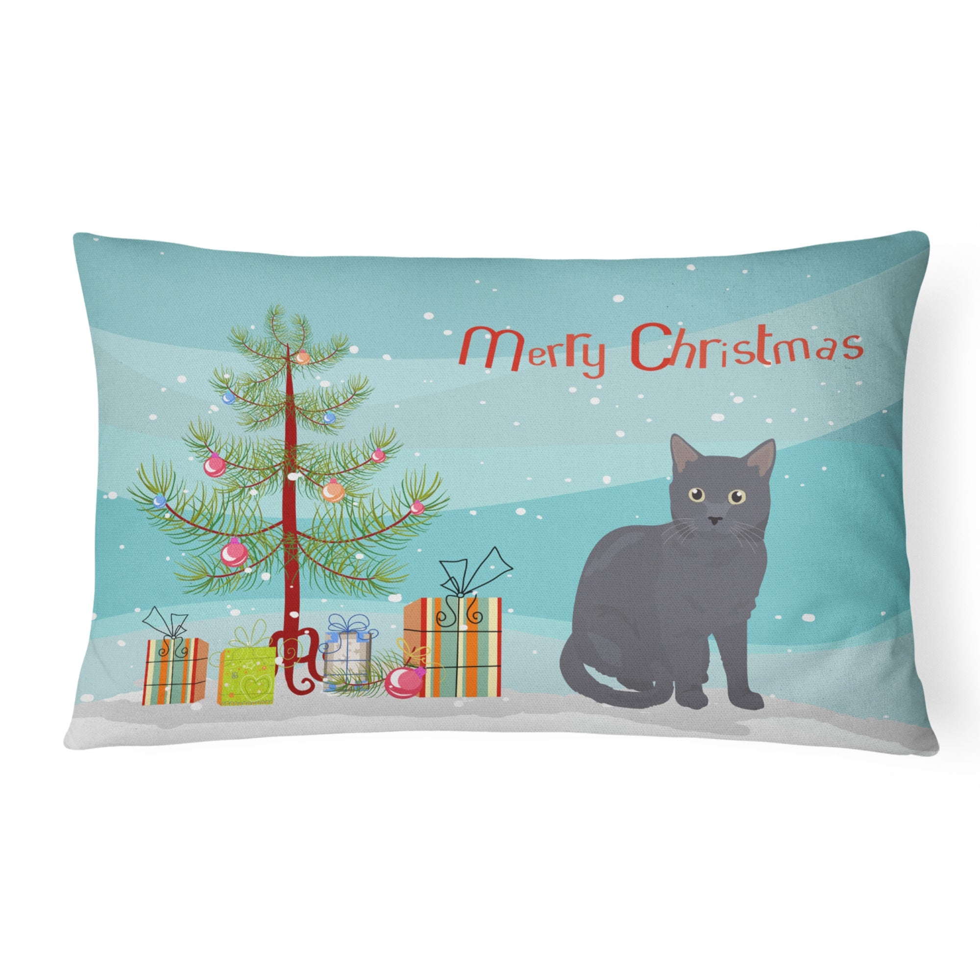 Nebelung Cat Merry Christmas Canvas Fabric Decorative Pillow