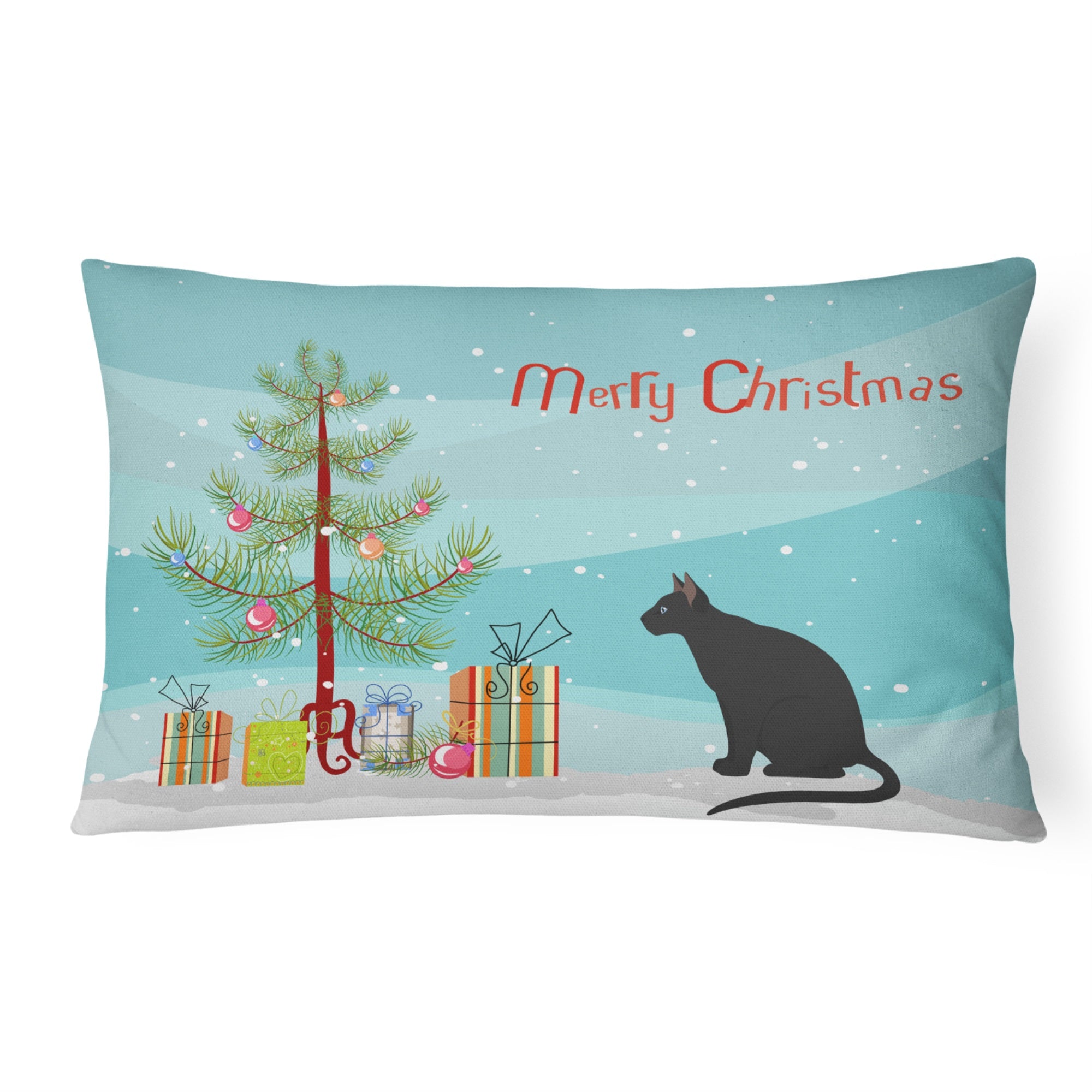 Ojos Azules Cat Merry Christmas Canvas Fabric Decorative Pillow