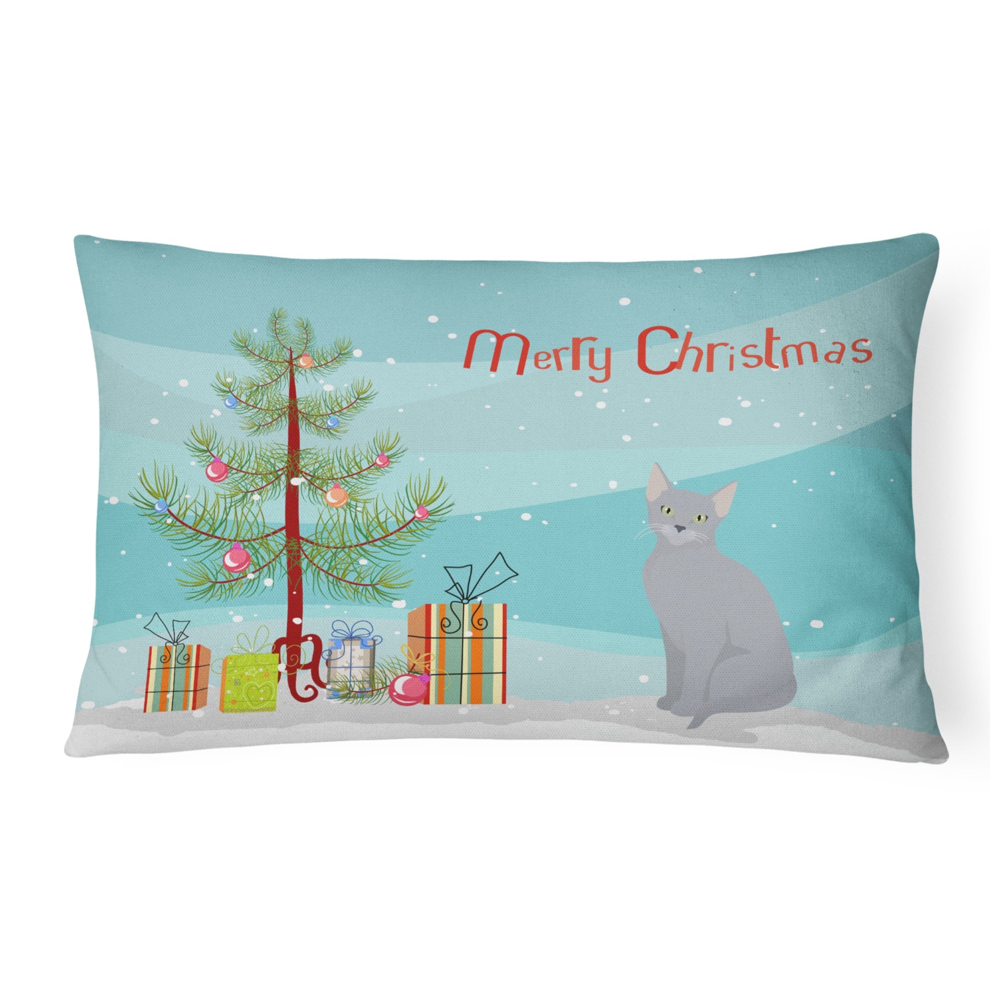 Russian Blue Cat Merry Christmas Canvas Fabric Decorative Pillow