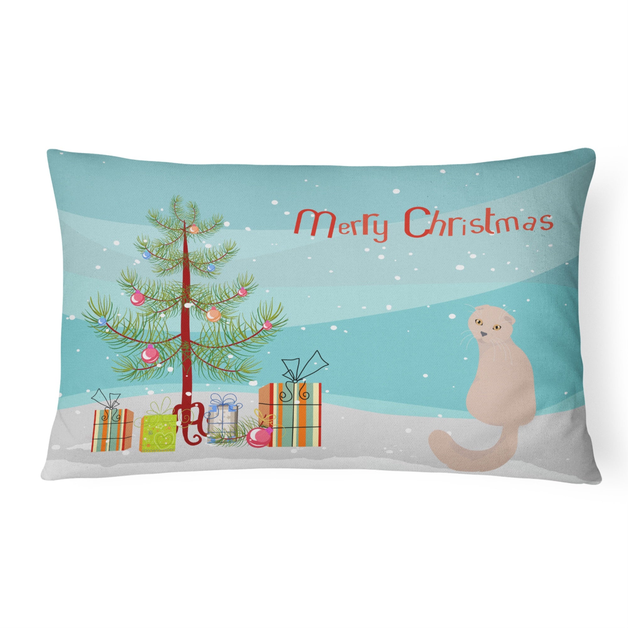 Scottish Fold Cat Merry Christmas Canvas Fabric Decorative Pillow