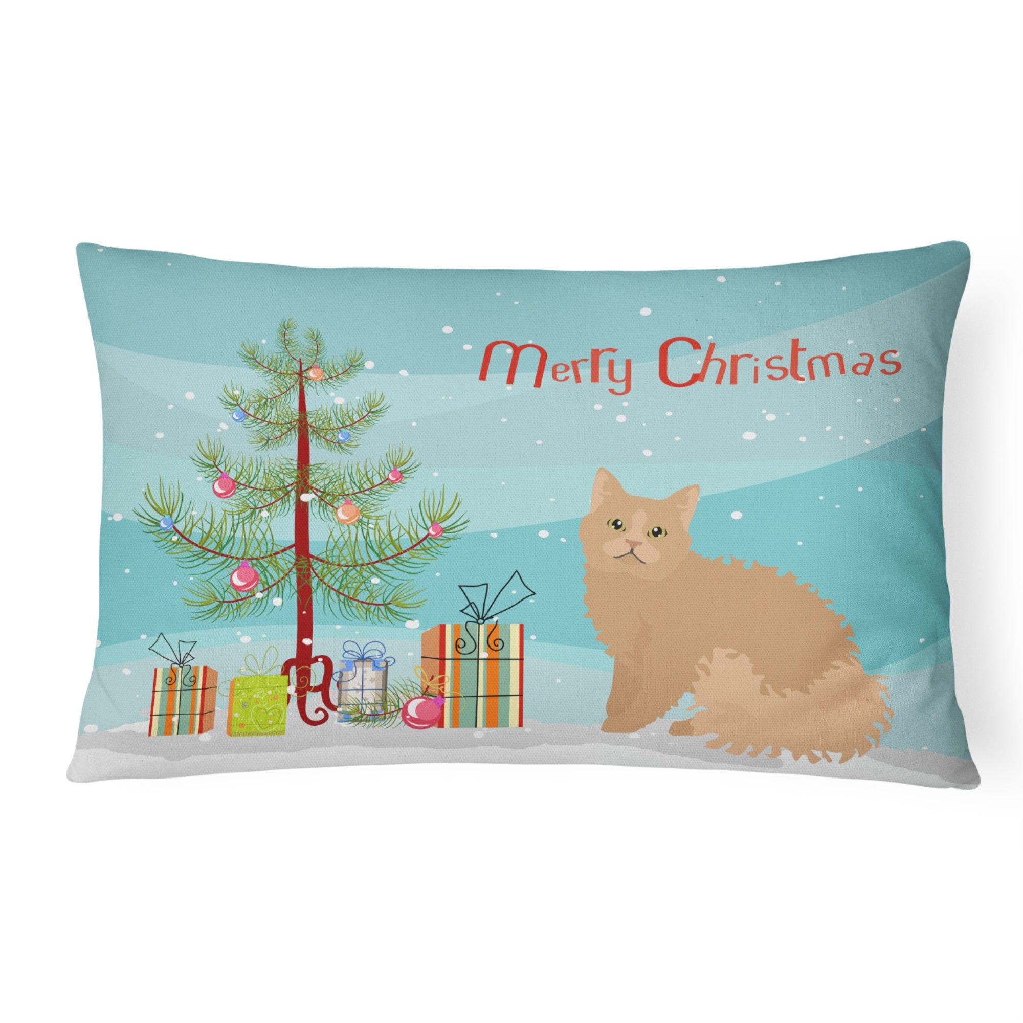 Selkirk Rex Cat Merry Christmas Canvas Fabric Decorative Pillow