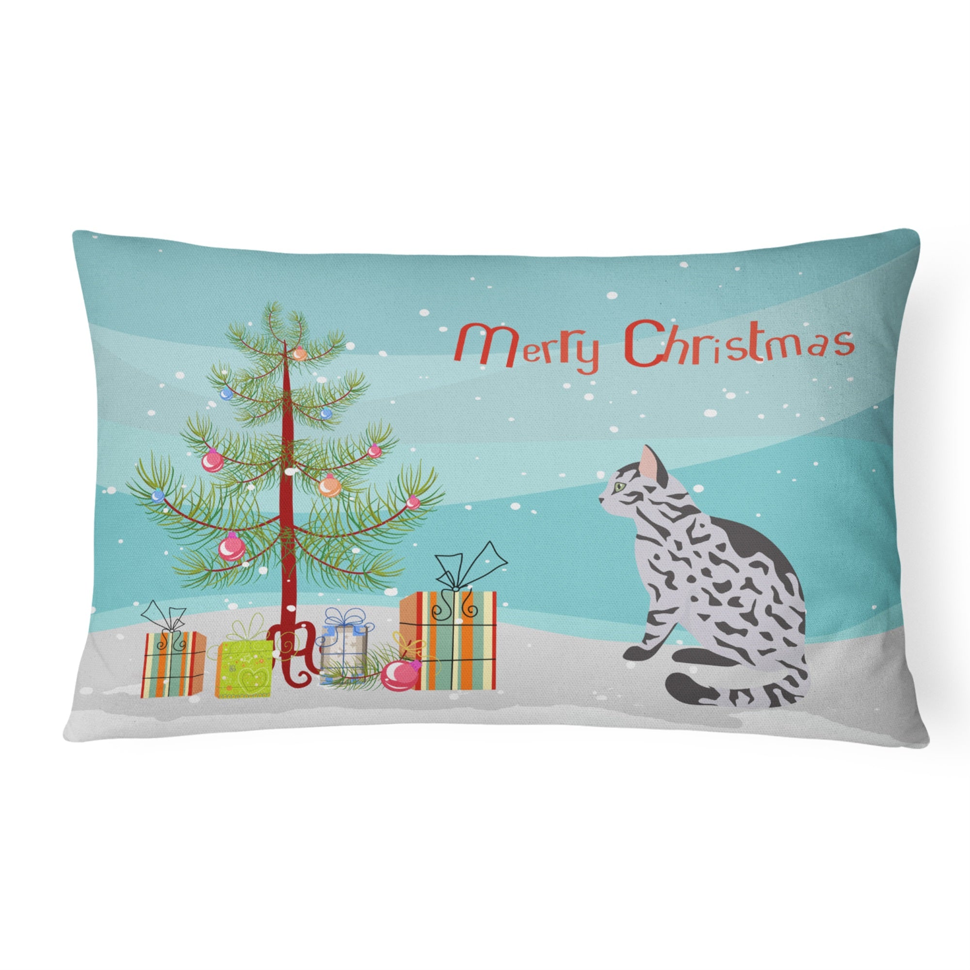 Serengeti Cat Merry Christmas Canvas Fabric Decorative Pillow