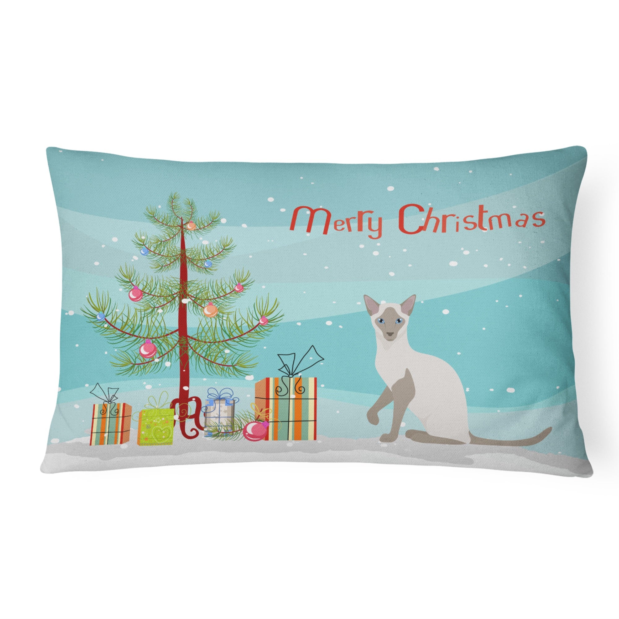 Siamese Modern Cat Merry Christmas Canvas Fabric Decorative Pillow