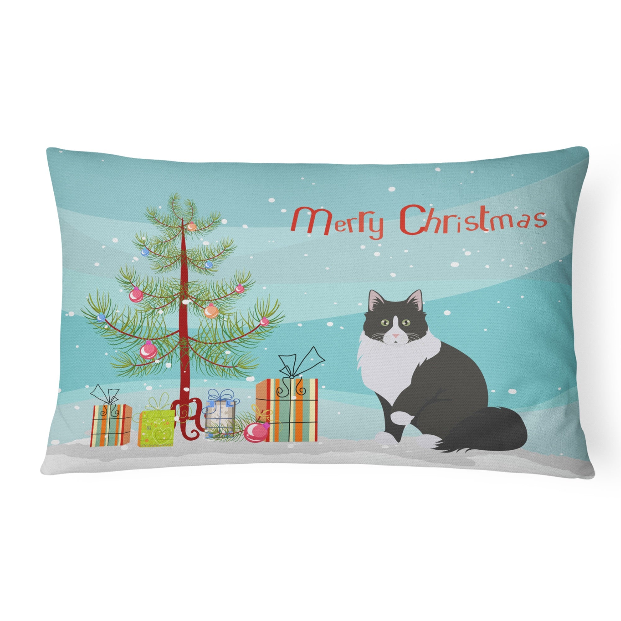 Siberian Forest Cat Merry Christmas Canvas Fabric Decorative Pillow