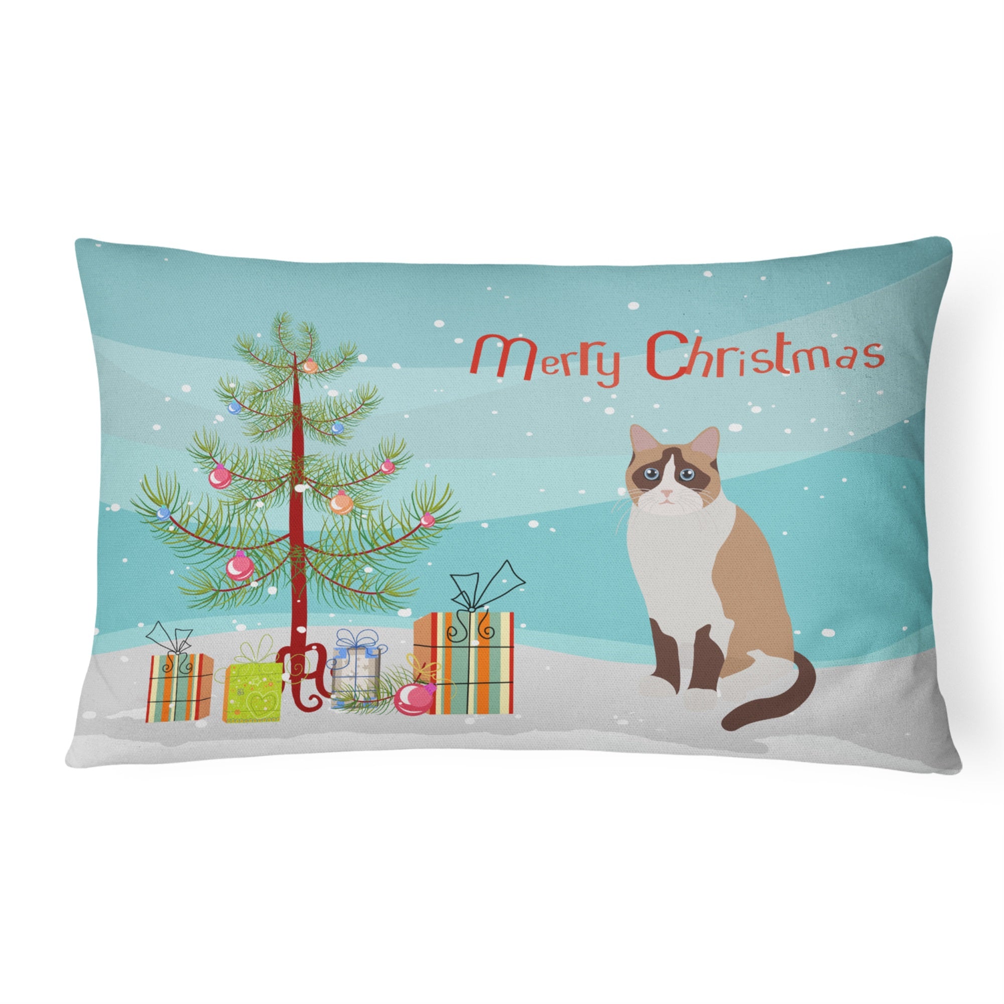 Snowshoe #1 Cat Merry Christmas Canvas Fabric Decorative Pillow