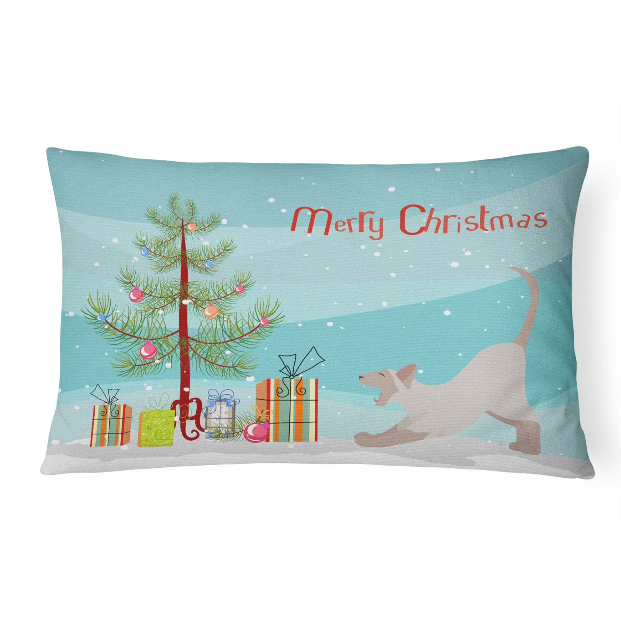 Thai Lilac Cat Merry Christmas Canvas Fabric Decorative Pillow
